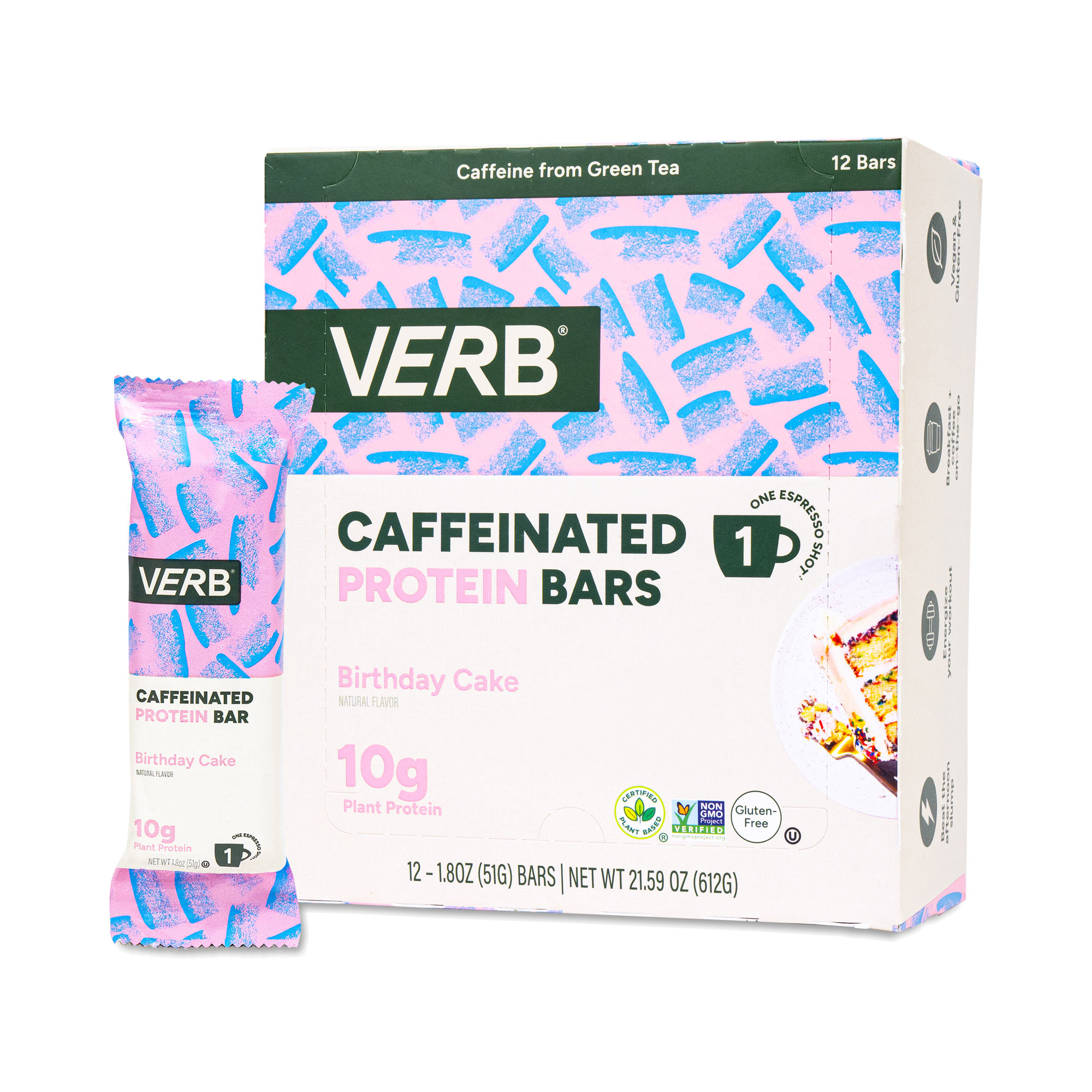 Verb Energy Caffeinated Protein Bars, Birthday Cake 12ct Thrive Market