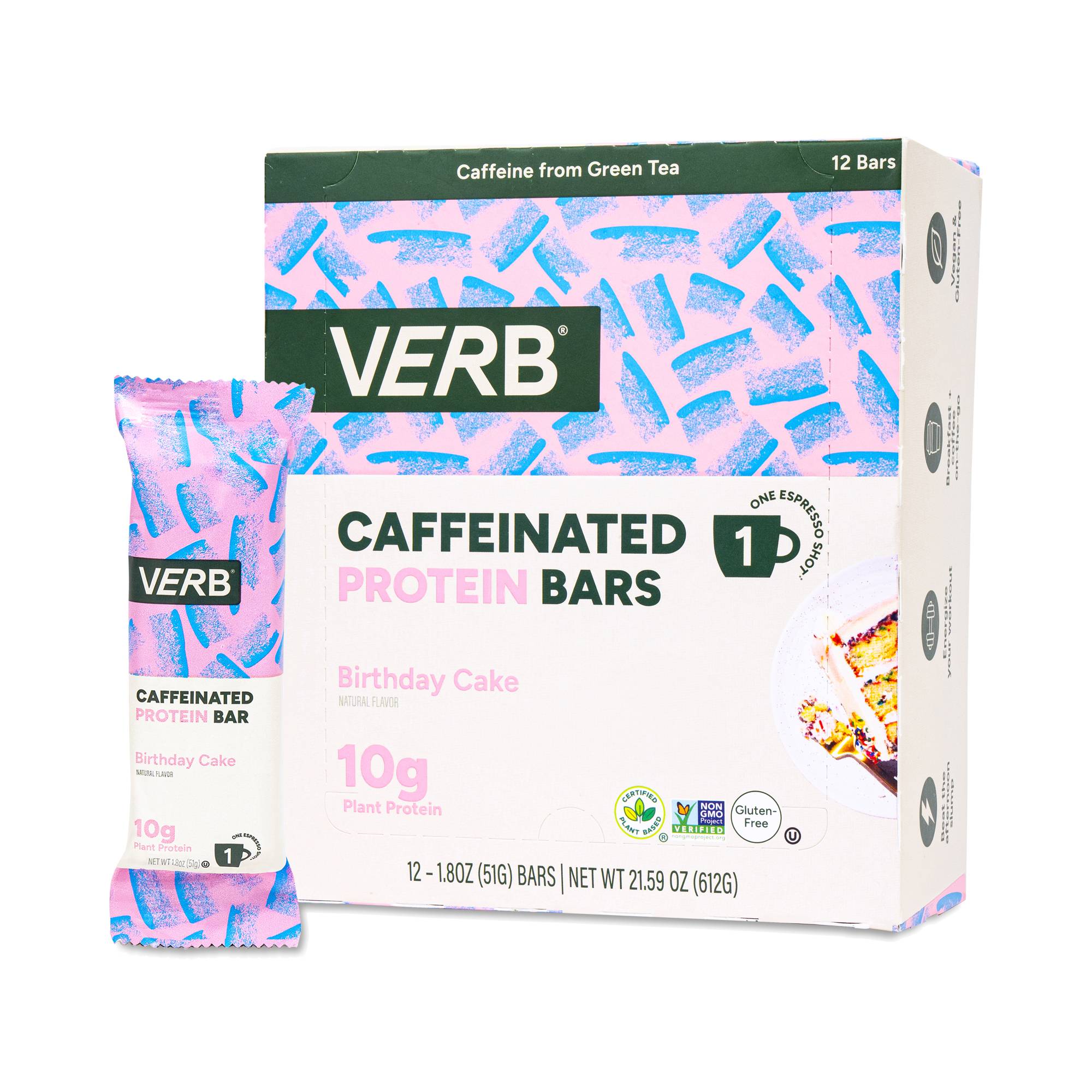Caffeinated Protein Bars, Birthday Cake 12ct