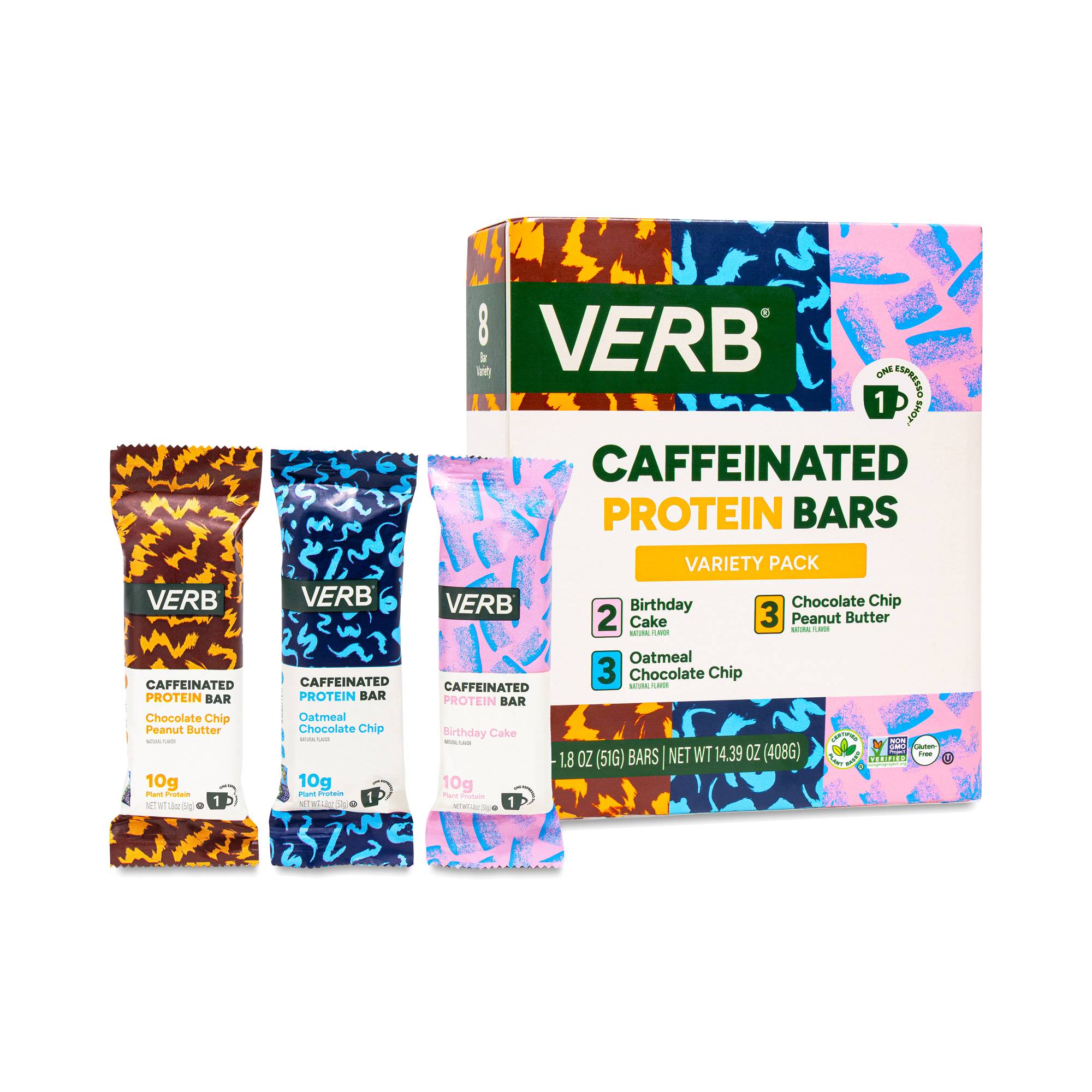Caffeinated Protein Bars, Variety Pack