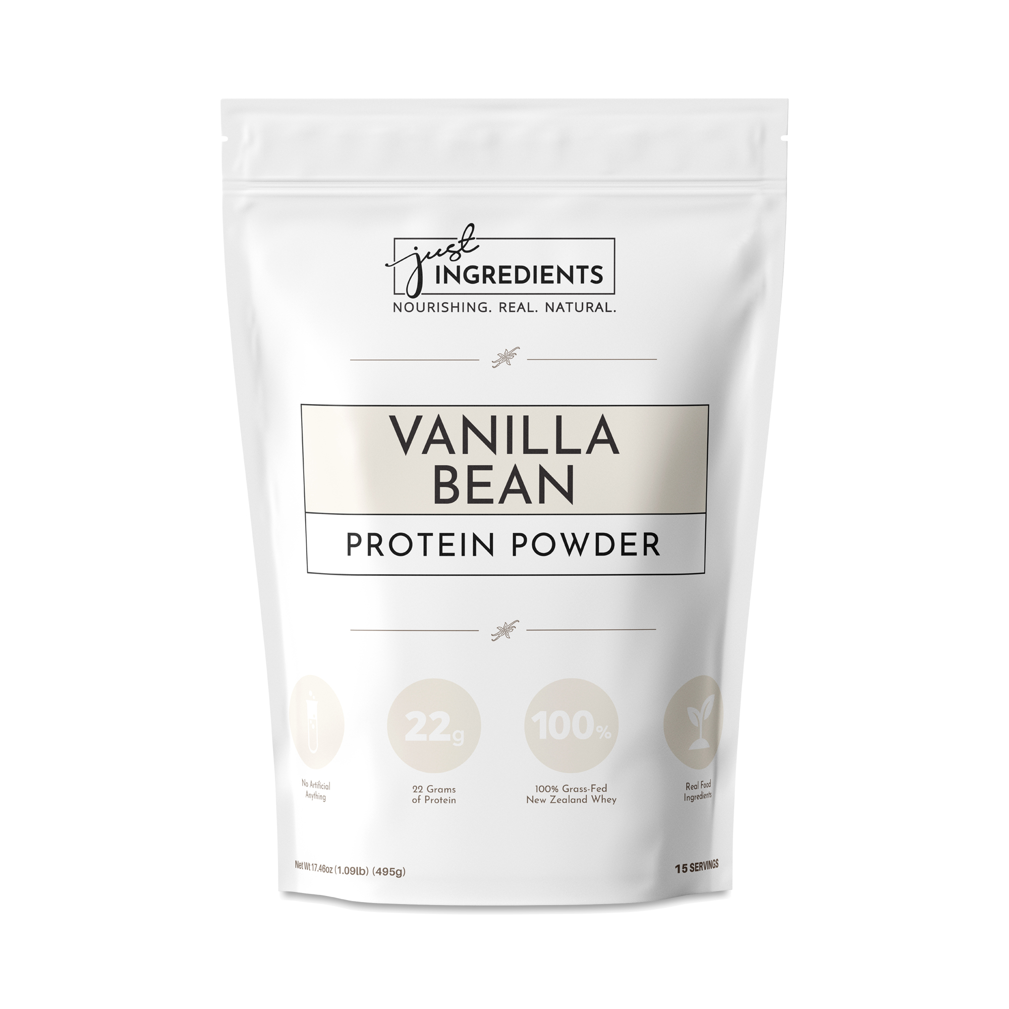 Just Ingredients Protein Powder, Vanilla Bean 17.46 oz pouch