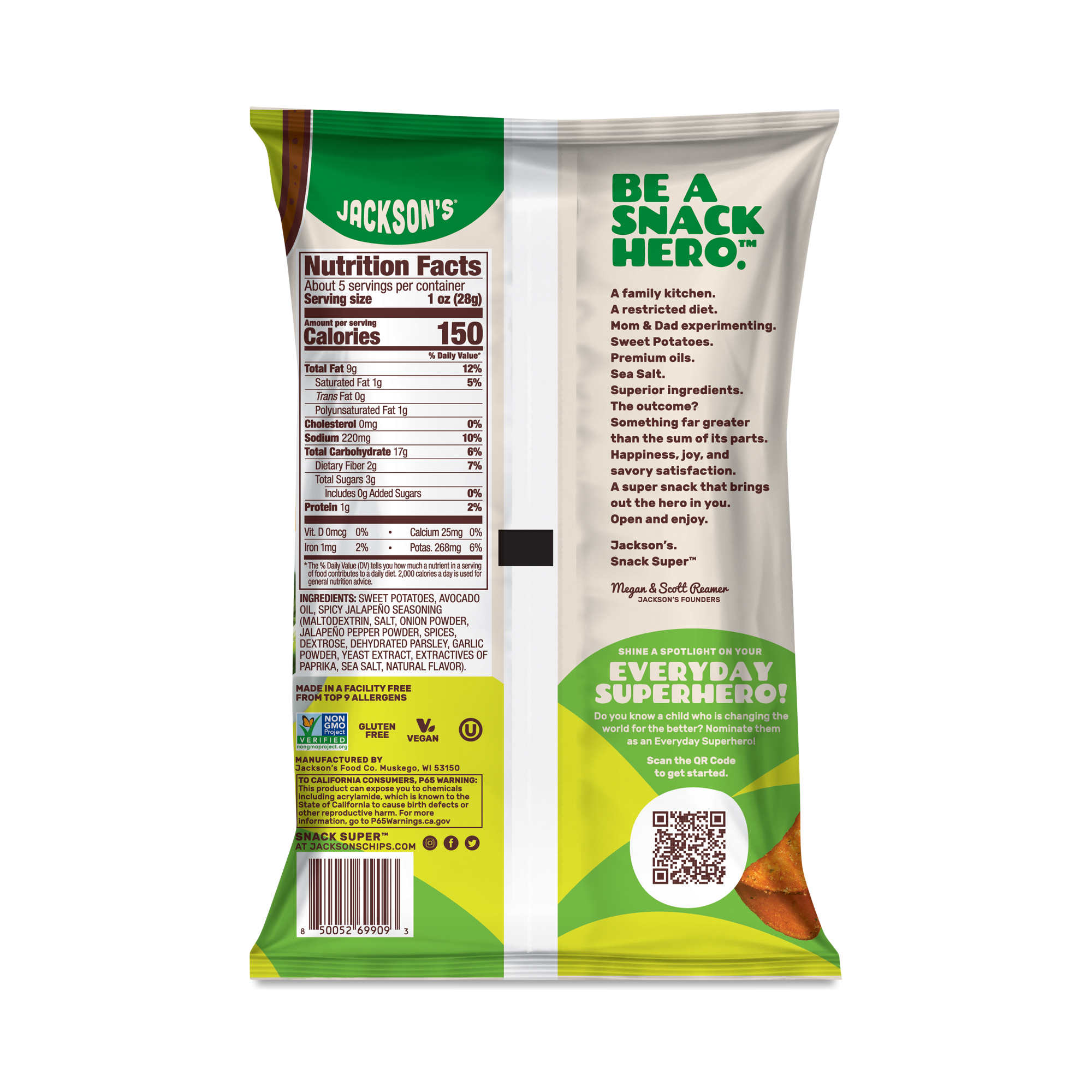 Jackson's Avocado Oil Sweet Potato Chips, Spicy Jalapeno | Thrive