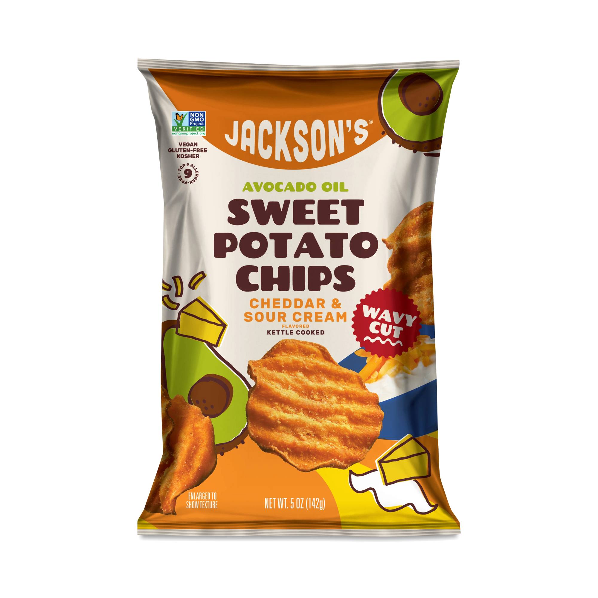 Avocado Oil Sweet Potato Chips, Wavy Cheddar & Sour Cream