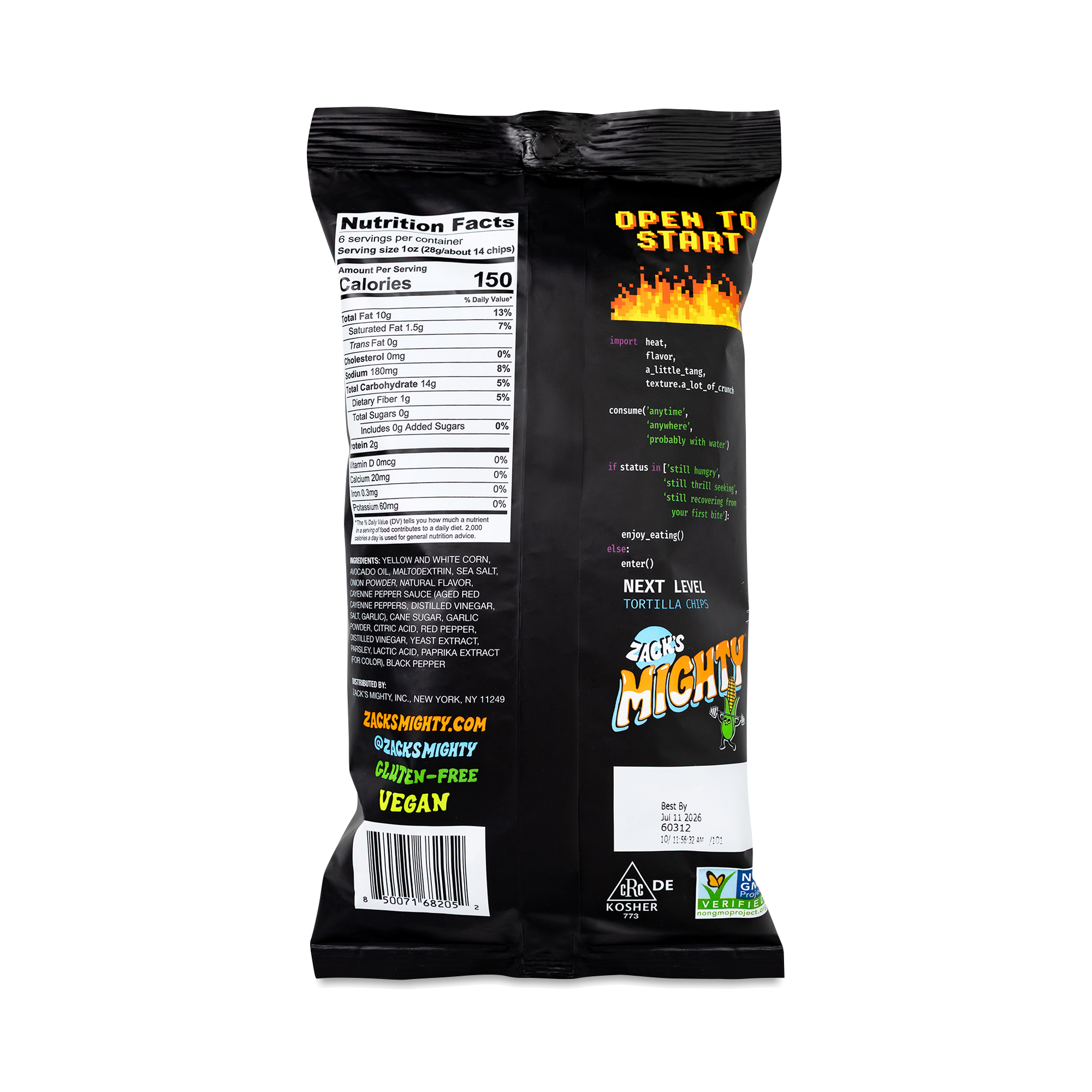 Zack's Mighty Avocado Oil Rolled Tortilla Chips, Buffalo Ranch