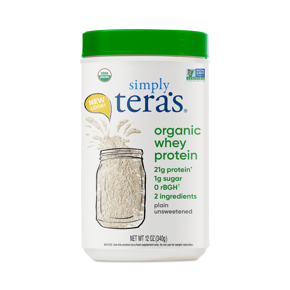 simply tera's Organic Plain Whey Protein Powder 12 oz tub