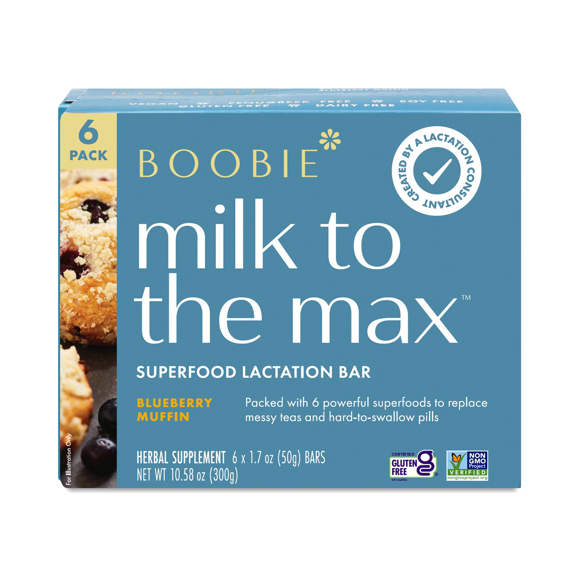 Boobie Bar, Milk to the Max Superfood Lactation Bar, Blueberry Muffin