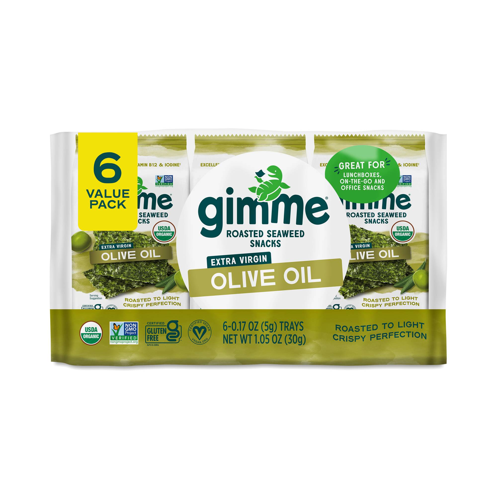 Organic Roasted Seaweed, Extra Virgin Olive Oil, Snack Pack