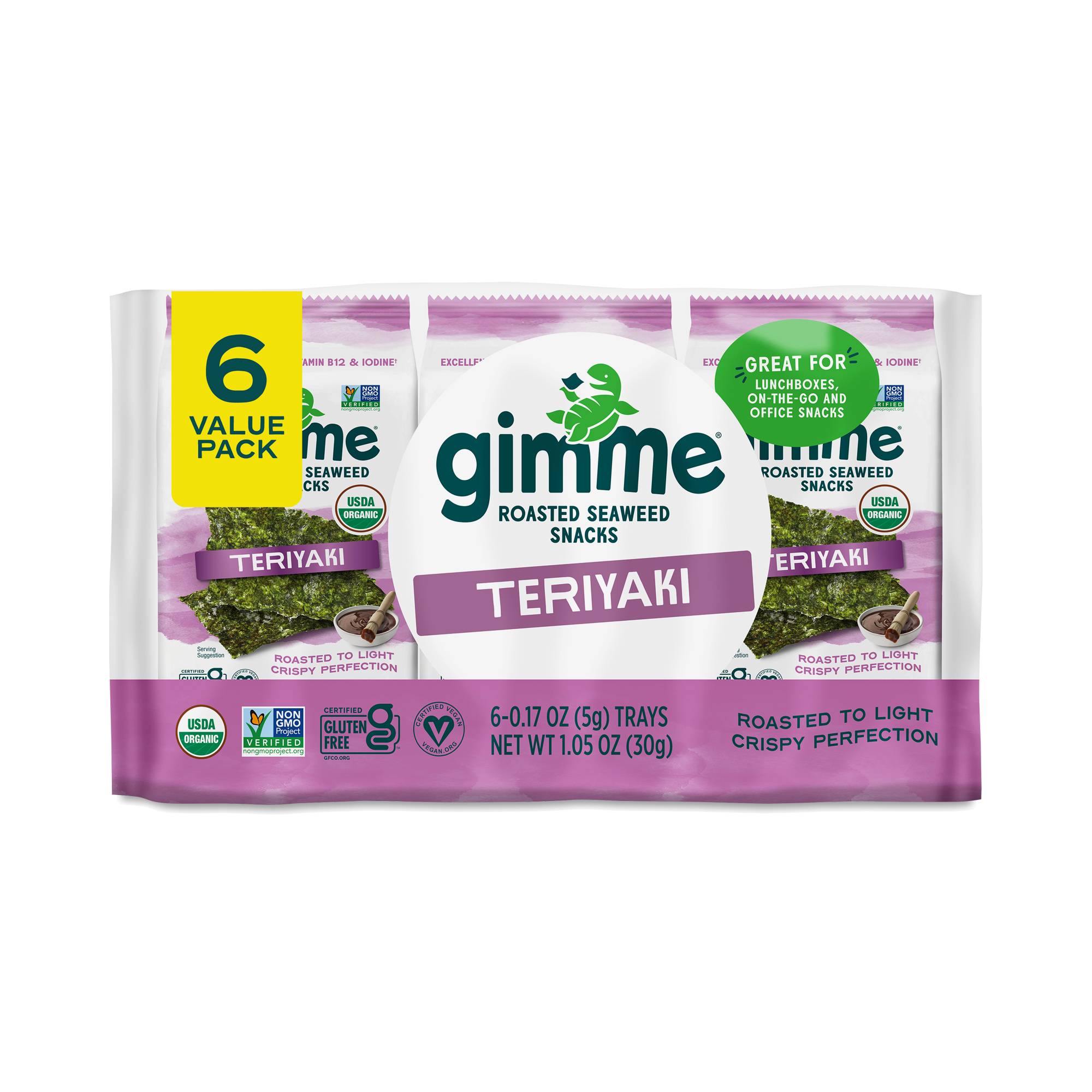 Organic Roasted Seaweed, Teriyaki, Snack Pack