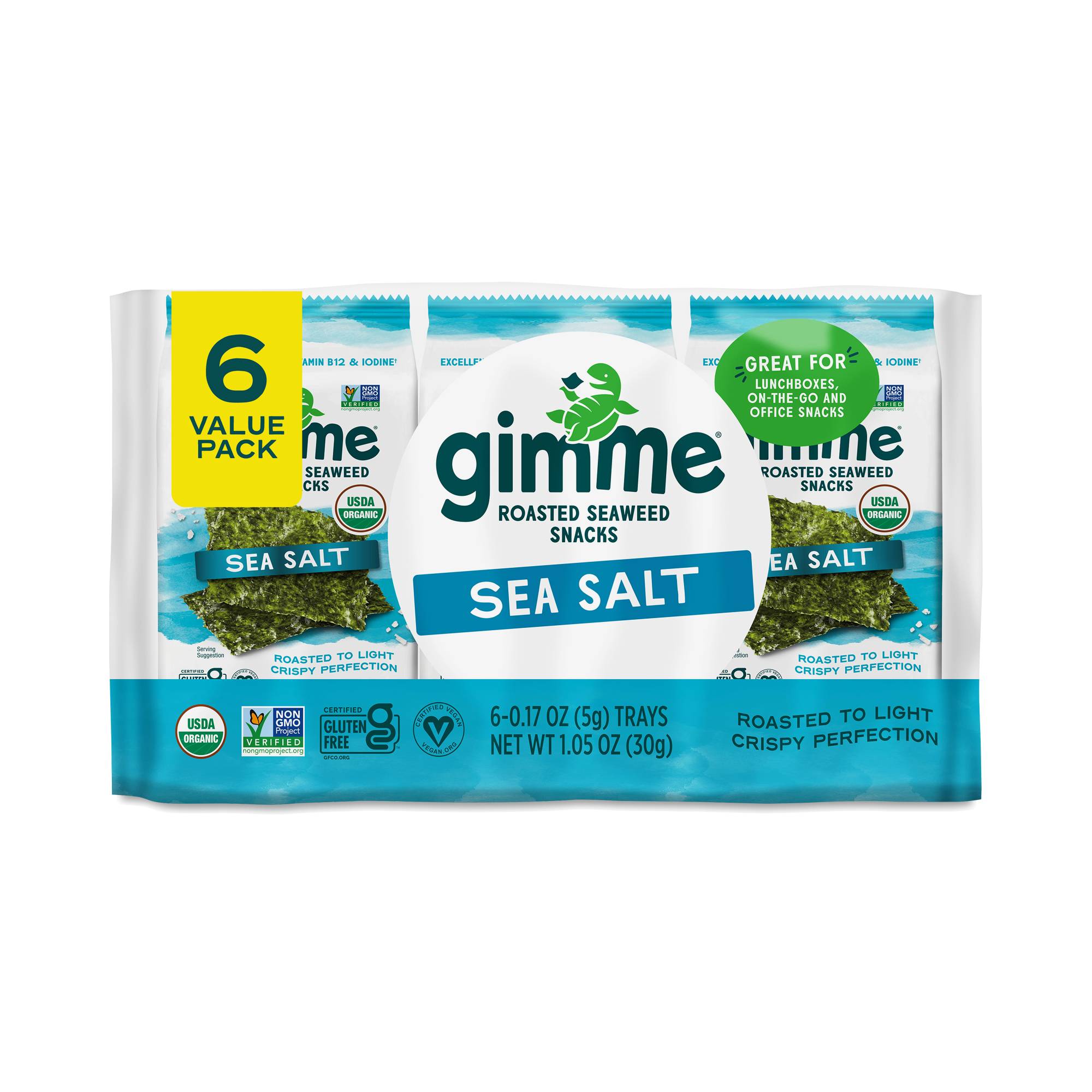 Organic Roasted Seaweed, Sea Salt, Snack Pack