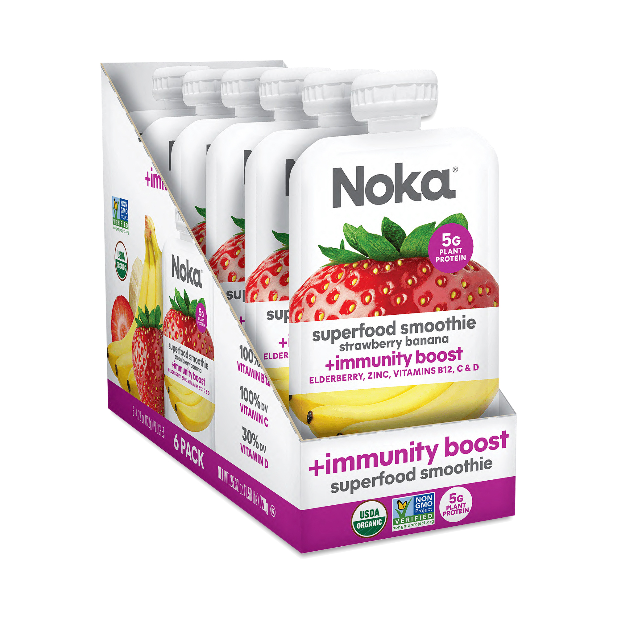 NOKA Organic Superfood Smoothie, Immunity Boost Strawberry Banana