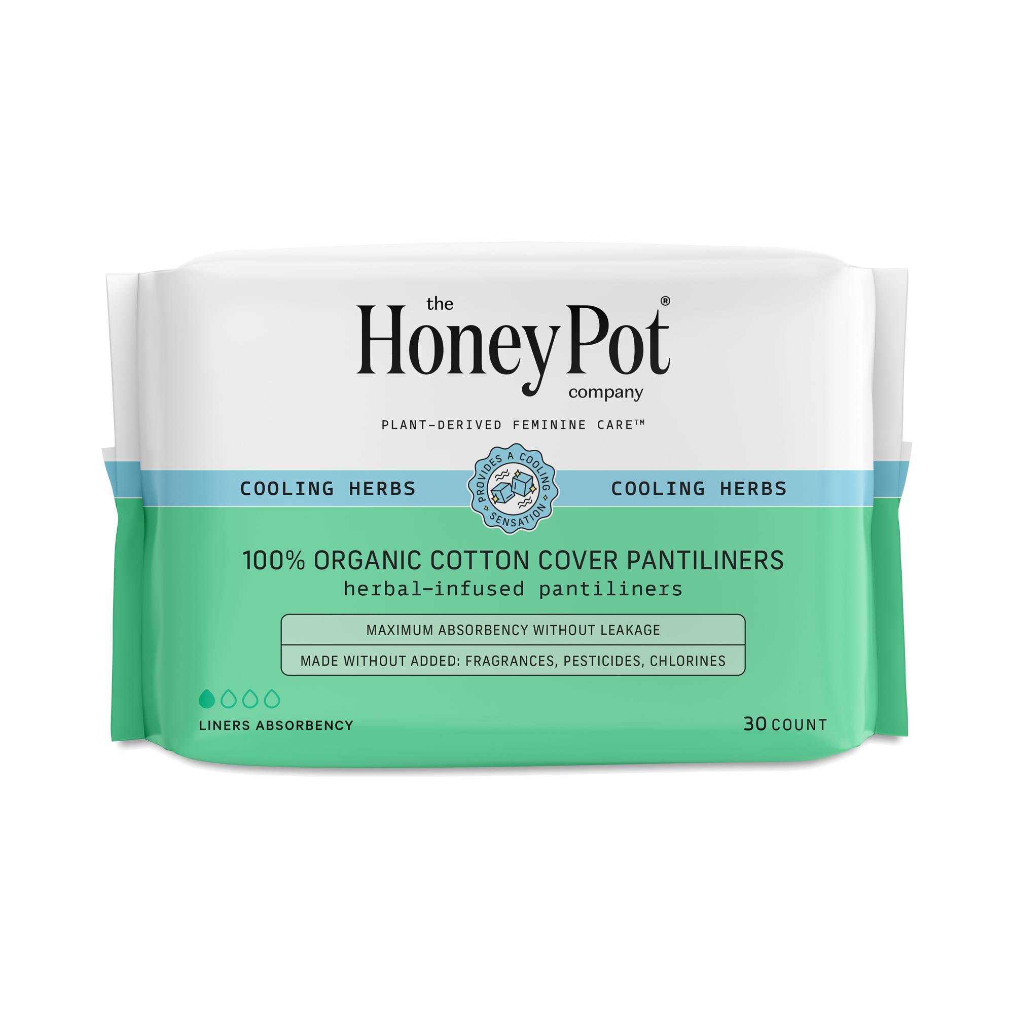 100% Organic Cotton Cover Pantiliners, Cooling Herbs