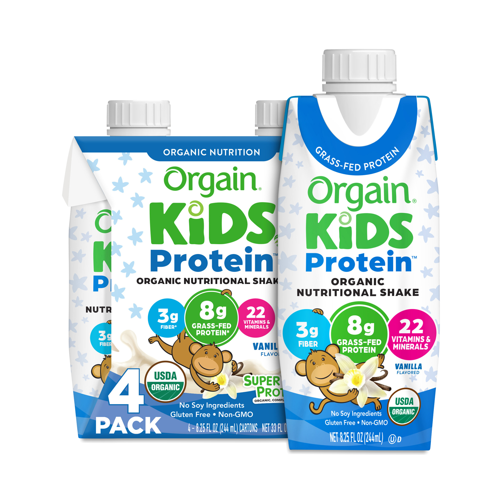 Orgain Kids Protein Organic Nutritional Shake, Vanilla 4 cartons (8.25 fl oz each)