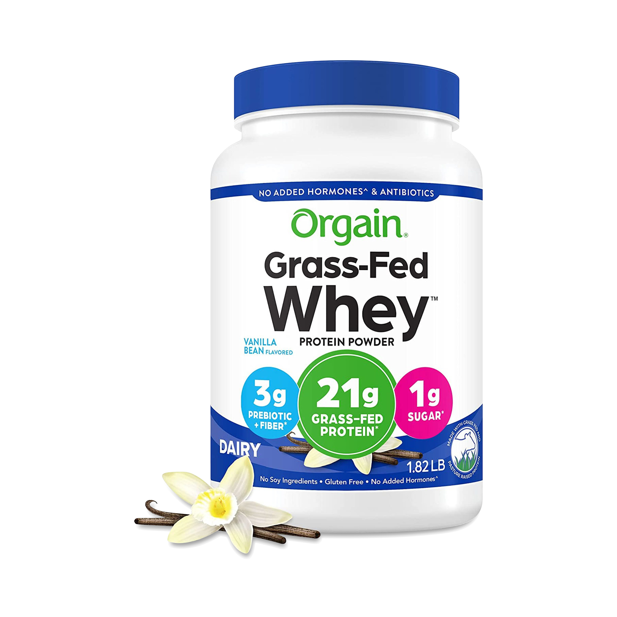 Orgain Grass-Fed Whey Protein Powder, Vanilla Bean 1.82 lb tub