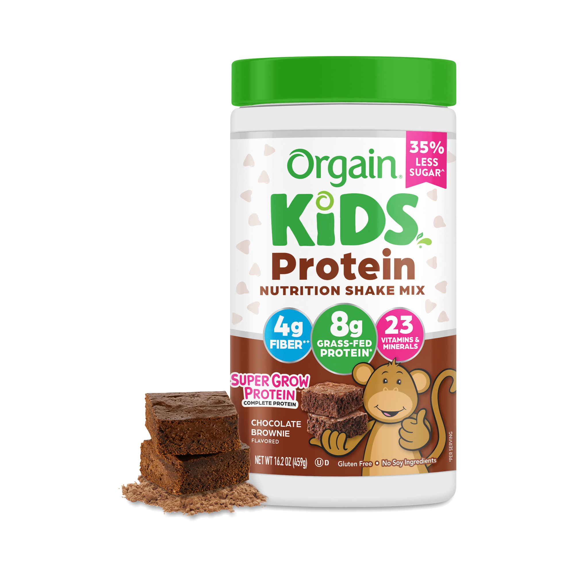 Orgain Kid's Protein Powder, Chocolate Brownie 16.2 oz tub
