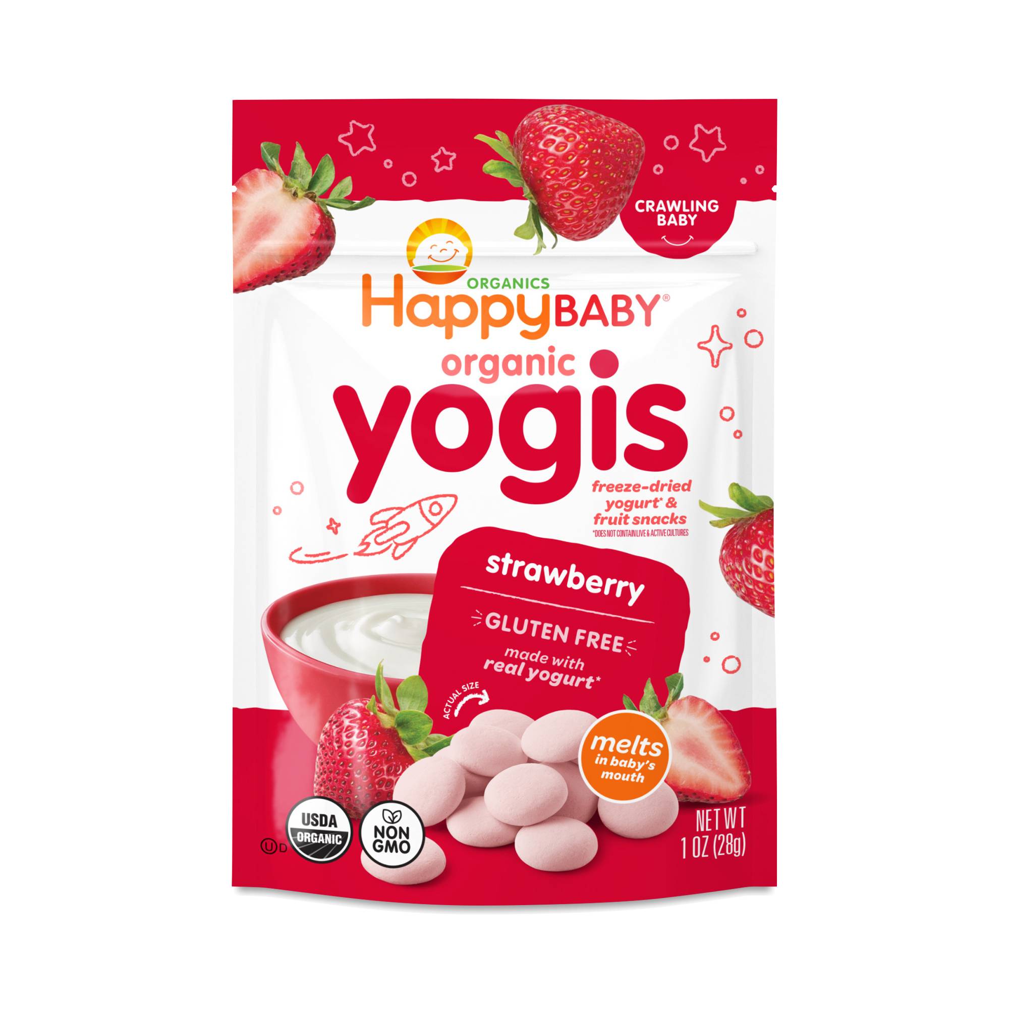 Happy Baby Organic Yogis Melt Snacks, Strawberry
