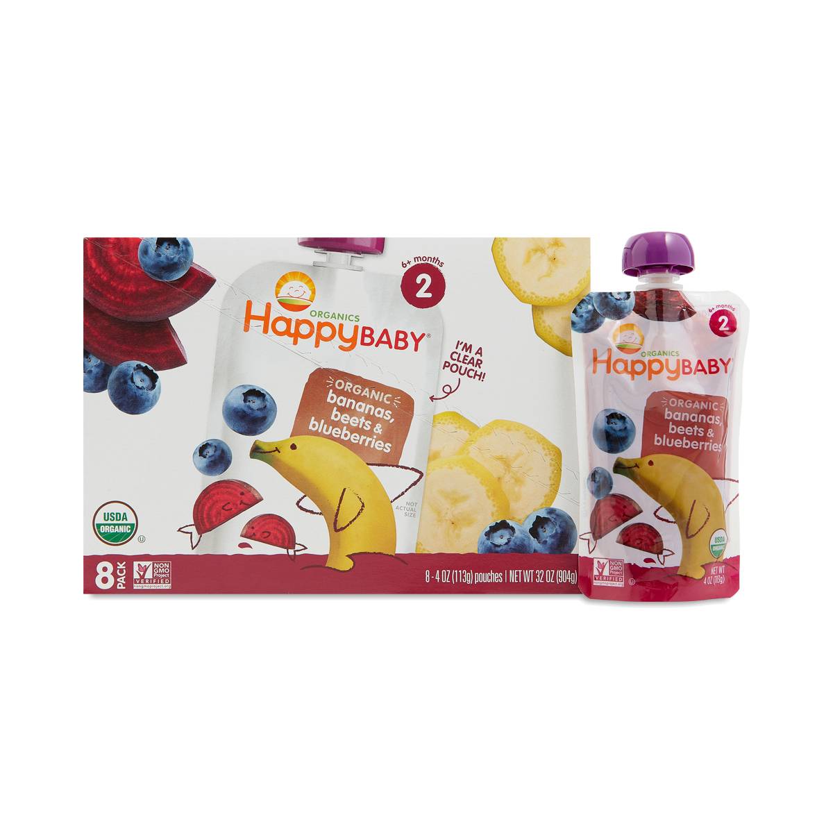 Happy Baby Stage 2 Organic Baby Food, Banana, Beet & Blueberry Thrive