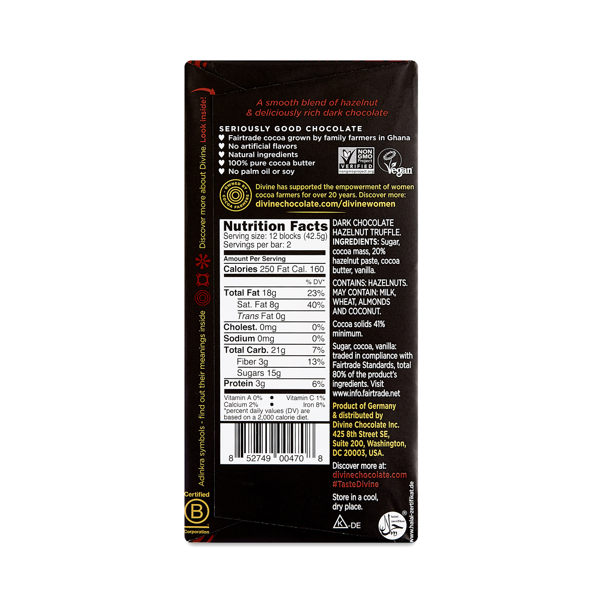 Divine Chocolate Dark Chocolate Bar, Hazelnut Truffle Thrive Market