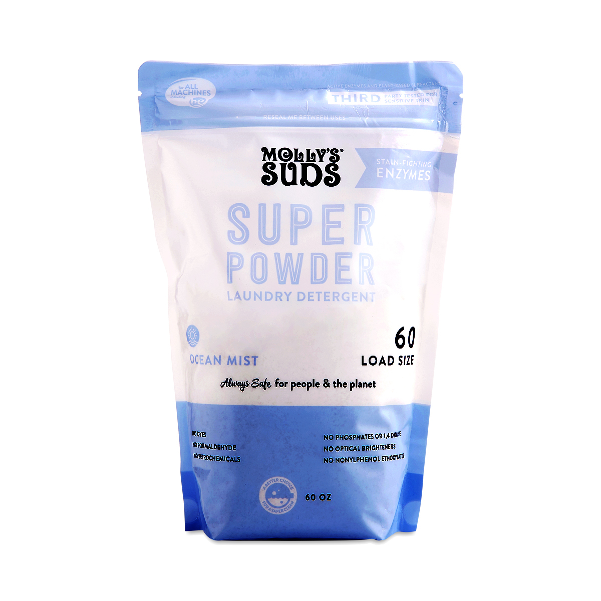 Molly's Suds Super Powder Detergent | Natural Extra Strength Laundry Soap,  Stain Fighting | Sensitive Skin | Earth Derived Ingredients | Ocean Mist