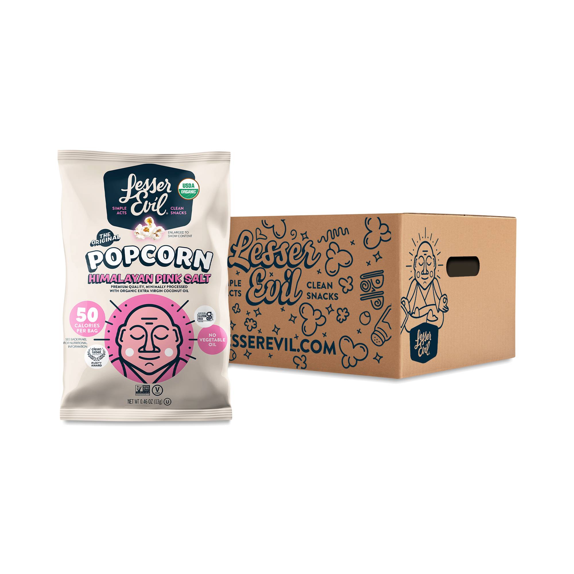 Organic Popcorn, Himalayan Pink Salt, Snack Pack