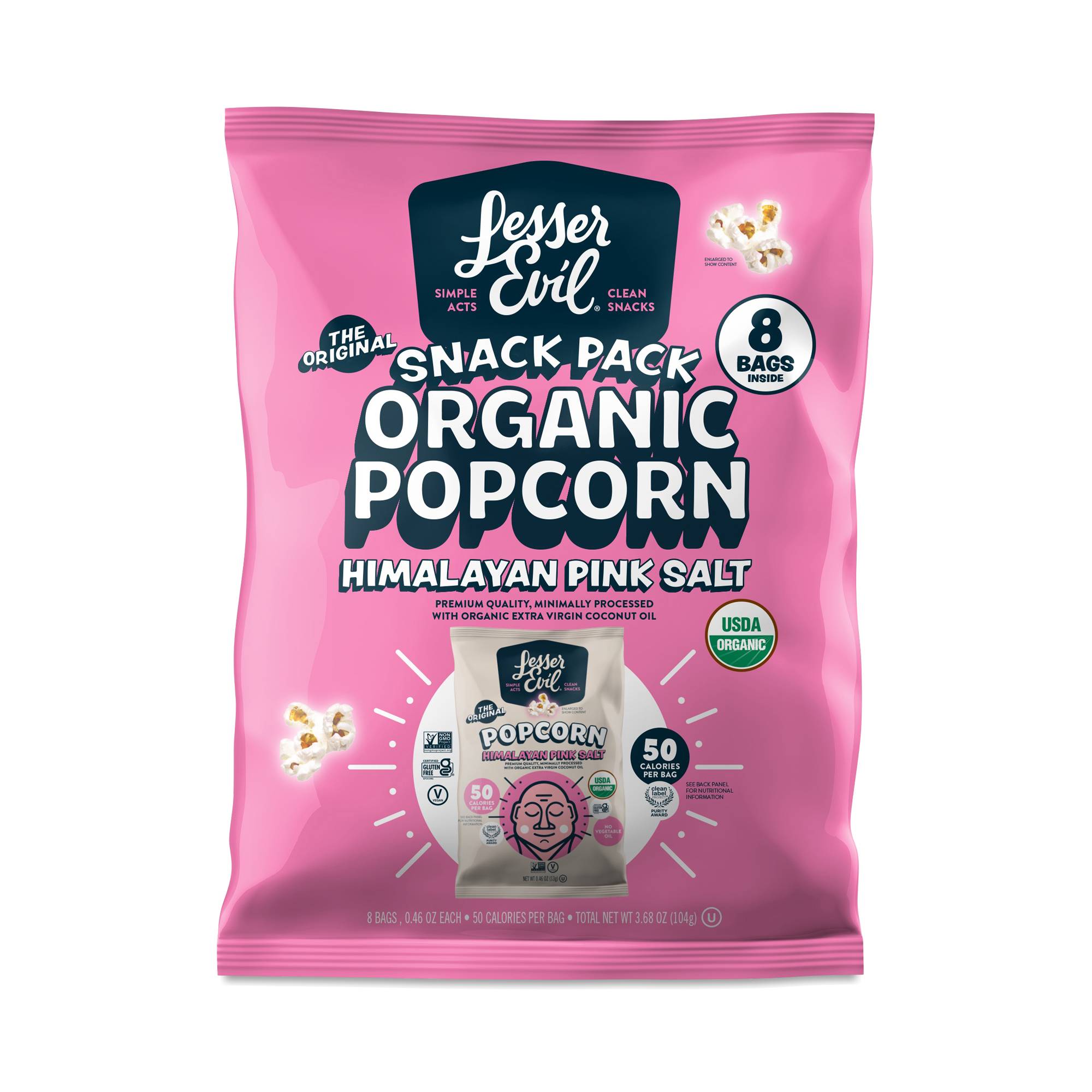 Organic Popcorn, Himalayan Pink Salt, Snack Pack