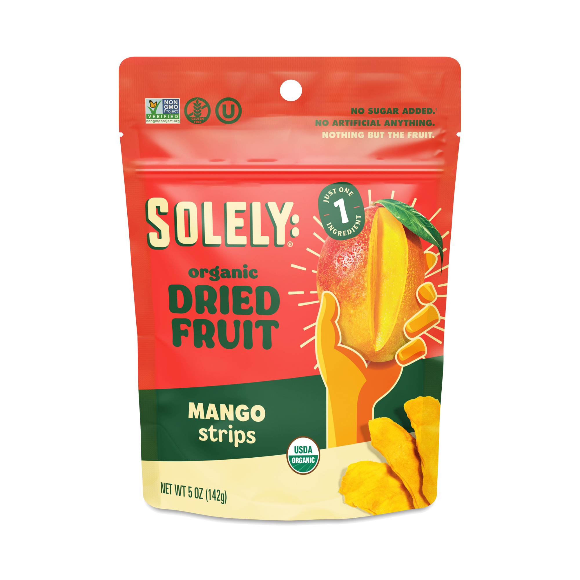 Solely Organic Dried Fruit, Mango Strips 5 oz pouch