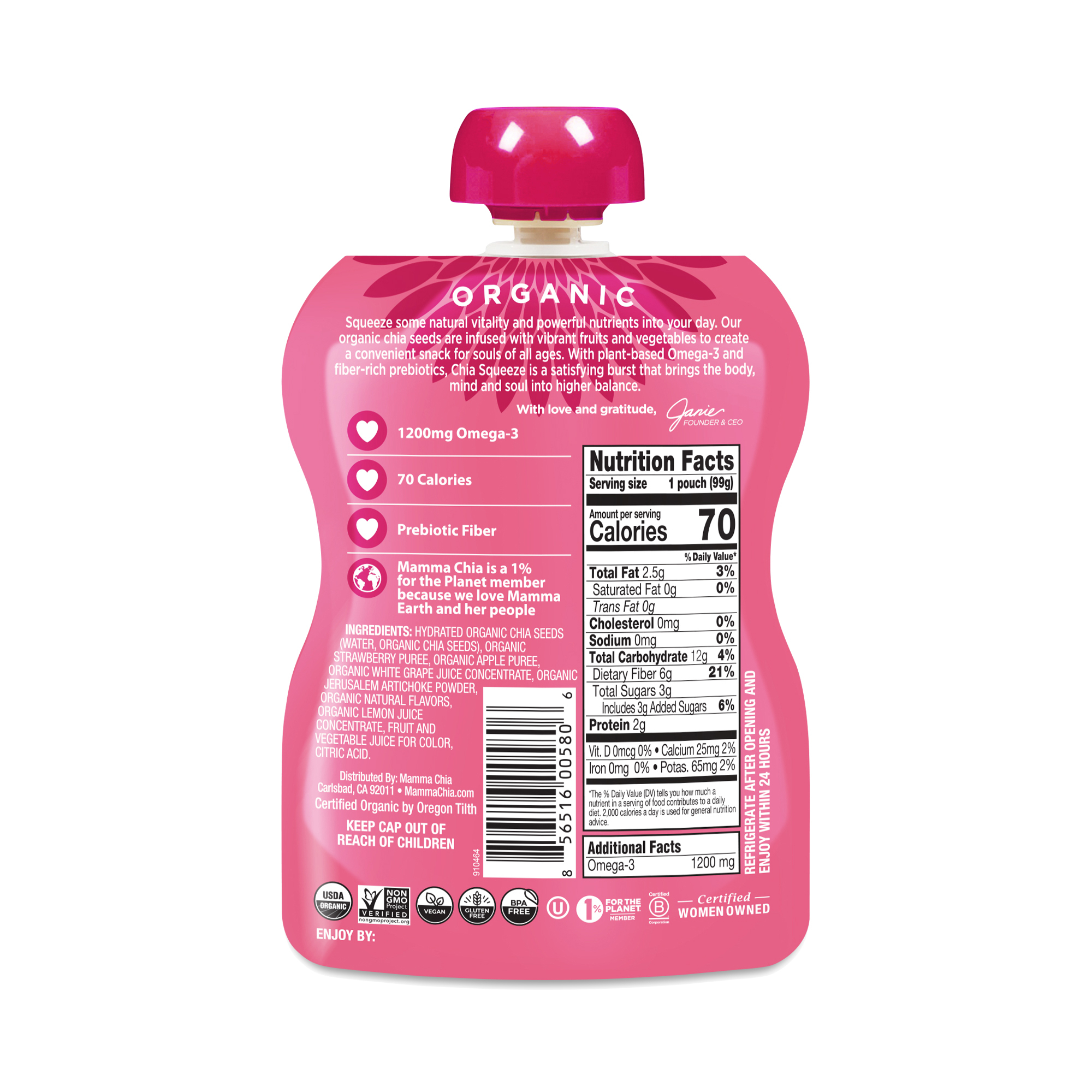 Mamma Chia Prebiotic Chia Squeeze, Strawberry Lemonade | Thrive Market