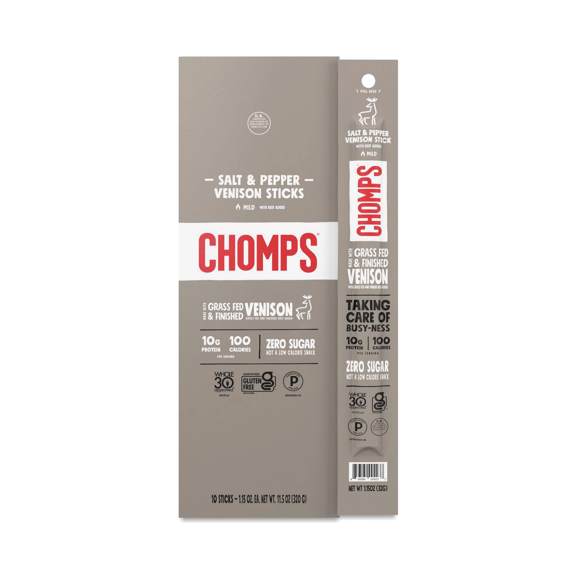 Grass-Fed Venison Sticks, Salt & Pepper