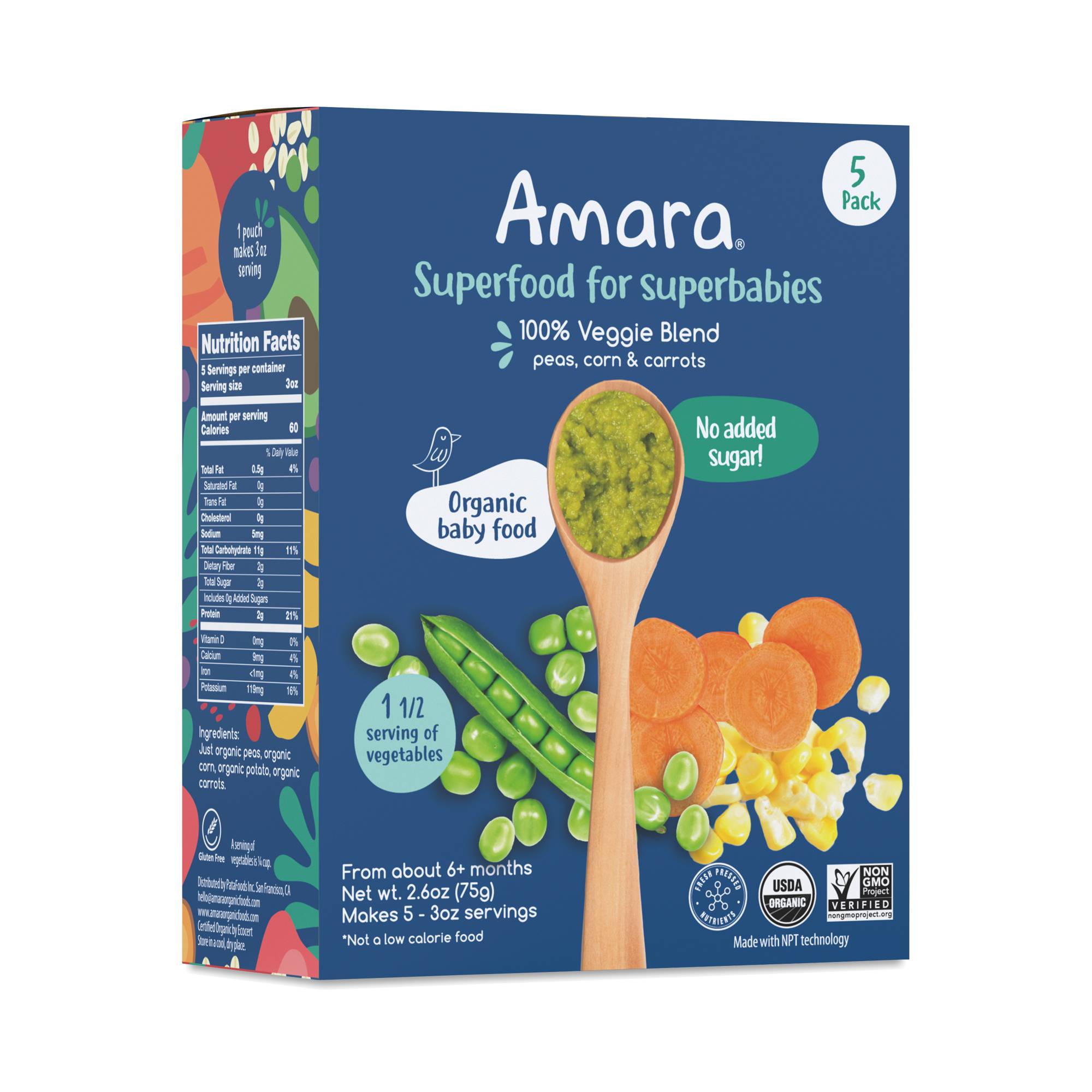 100% Veggie Blend Baby Food, Peas Corn & Carrot