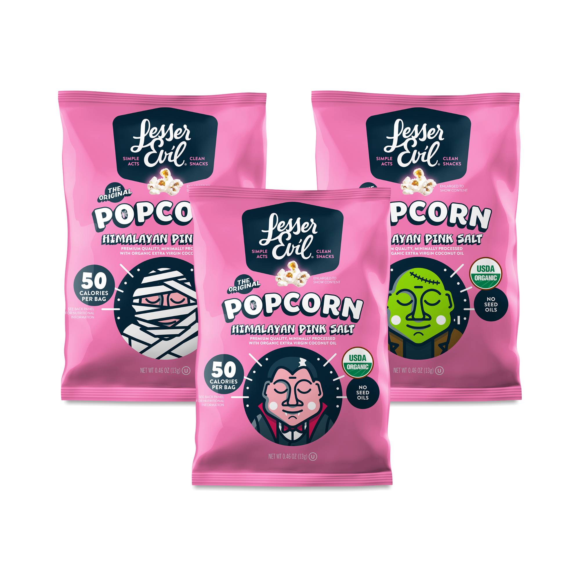 Halloween Organic Popcorn, Himalayan Pink Salt, Snack Packs