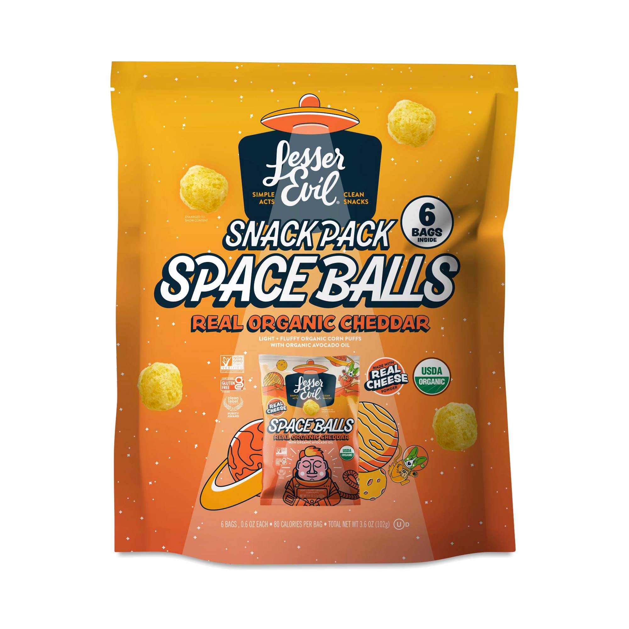 Space Balls, Real Organic Cheddar, Snack Pack