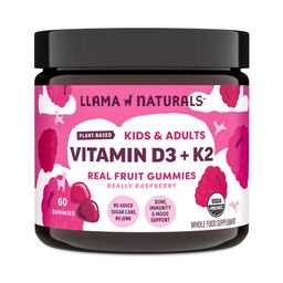 Organic Vitamin D3 + K2 Real Fruit Gummies for Kids & Adults, Raspberry
