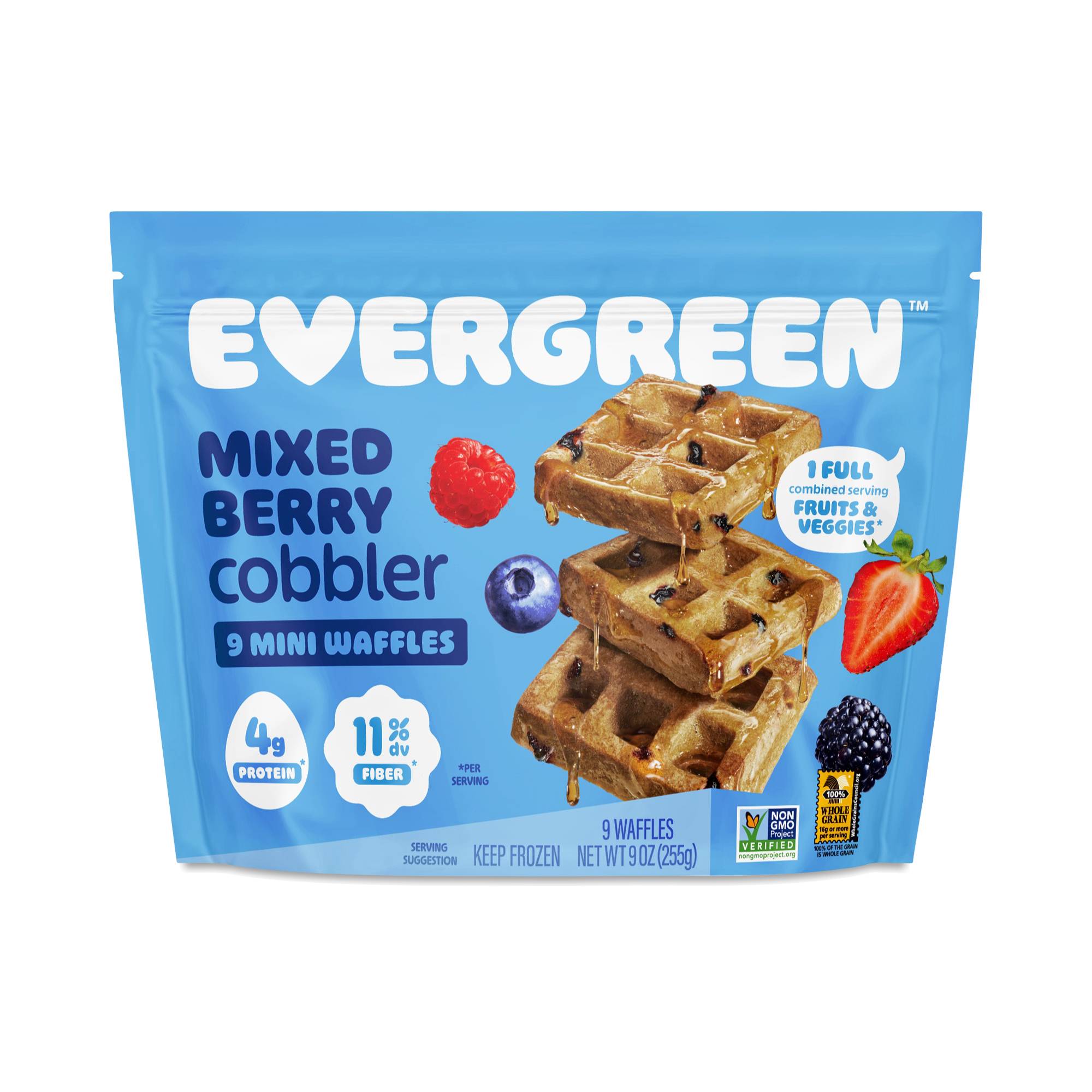 Mini Waffles, Mixed Berry Cobbler