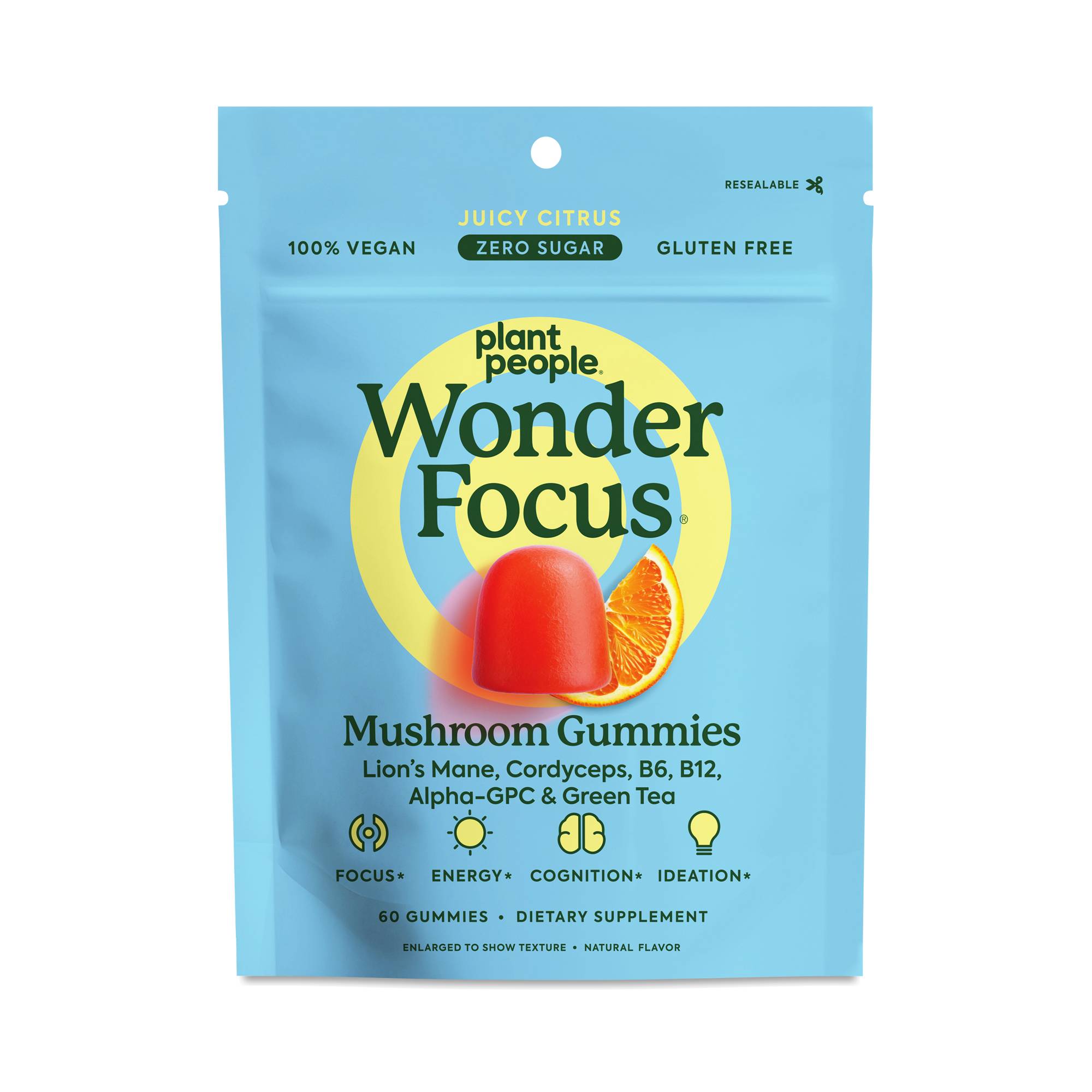 Wonder Focus Mushroom Gummies, Juicy Citrus