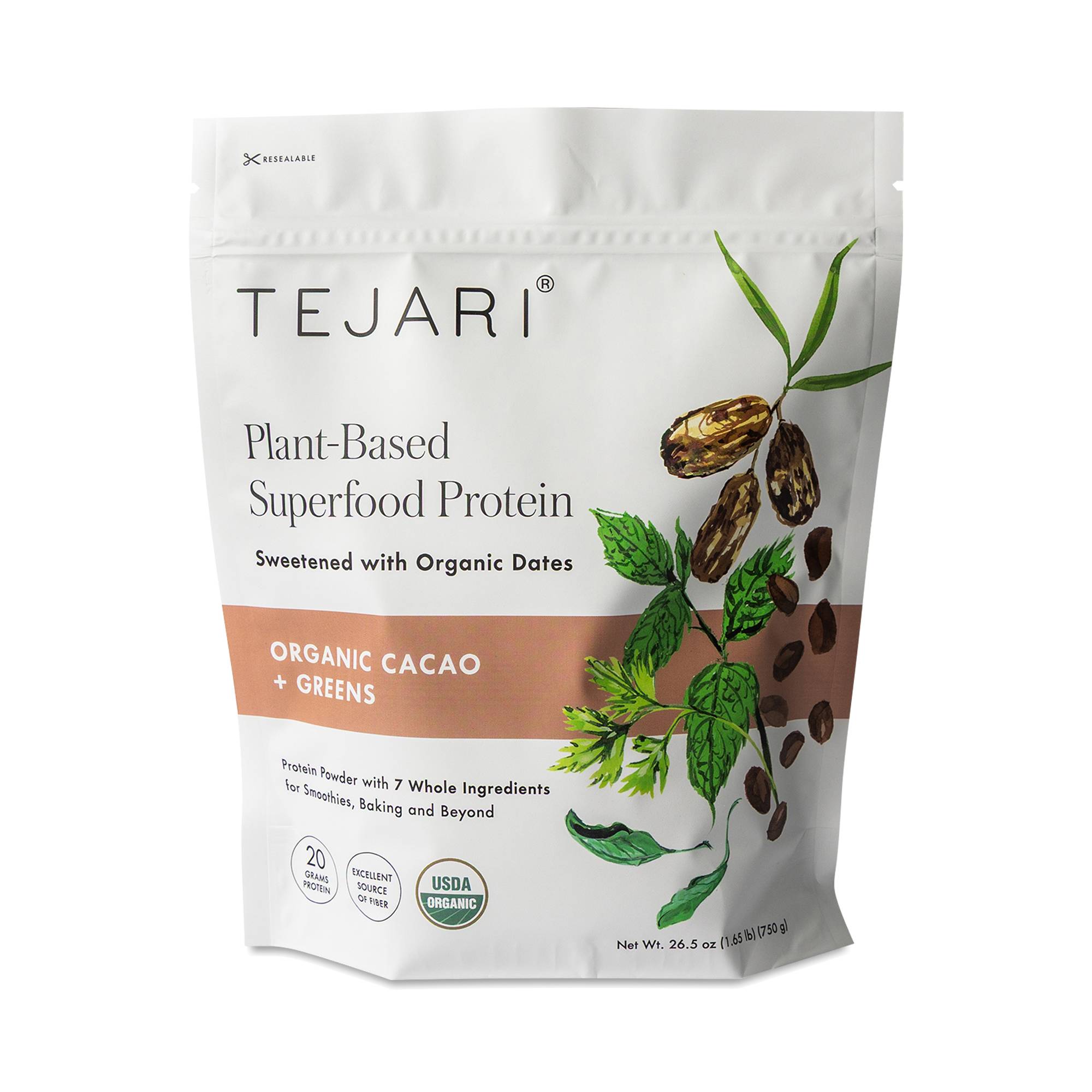 Plant-Based Superfood Protein Powder, Organic Cacao & Greens
