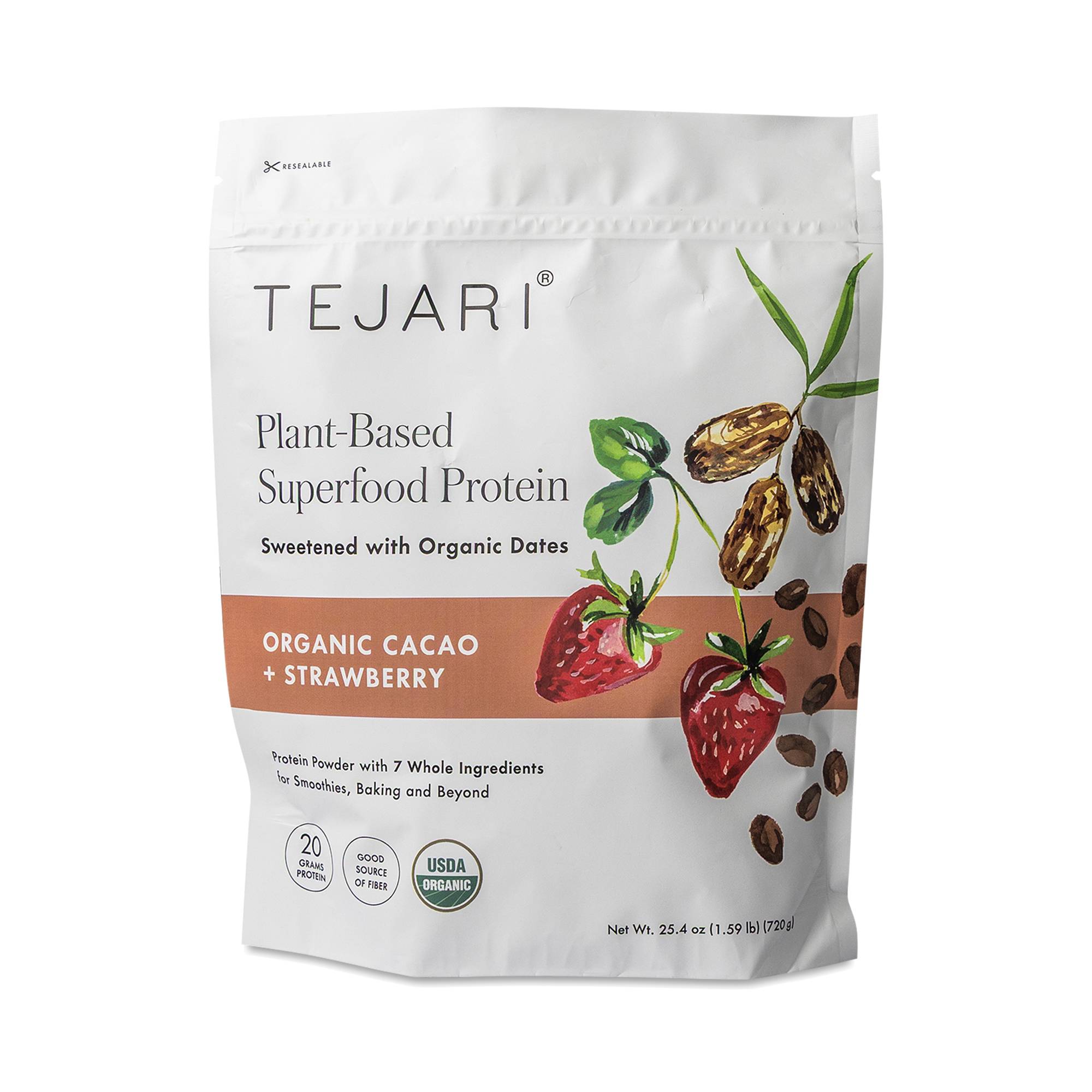 Plant-Based Superfood Protein Powder, Organic Cacao & Strawberry