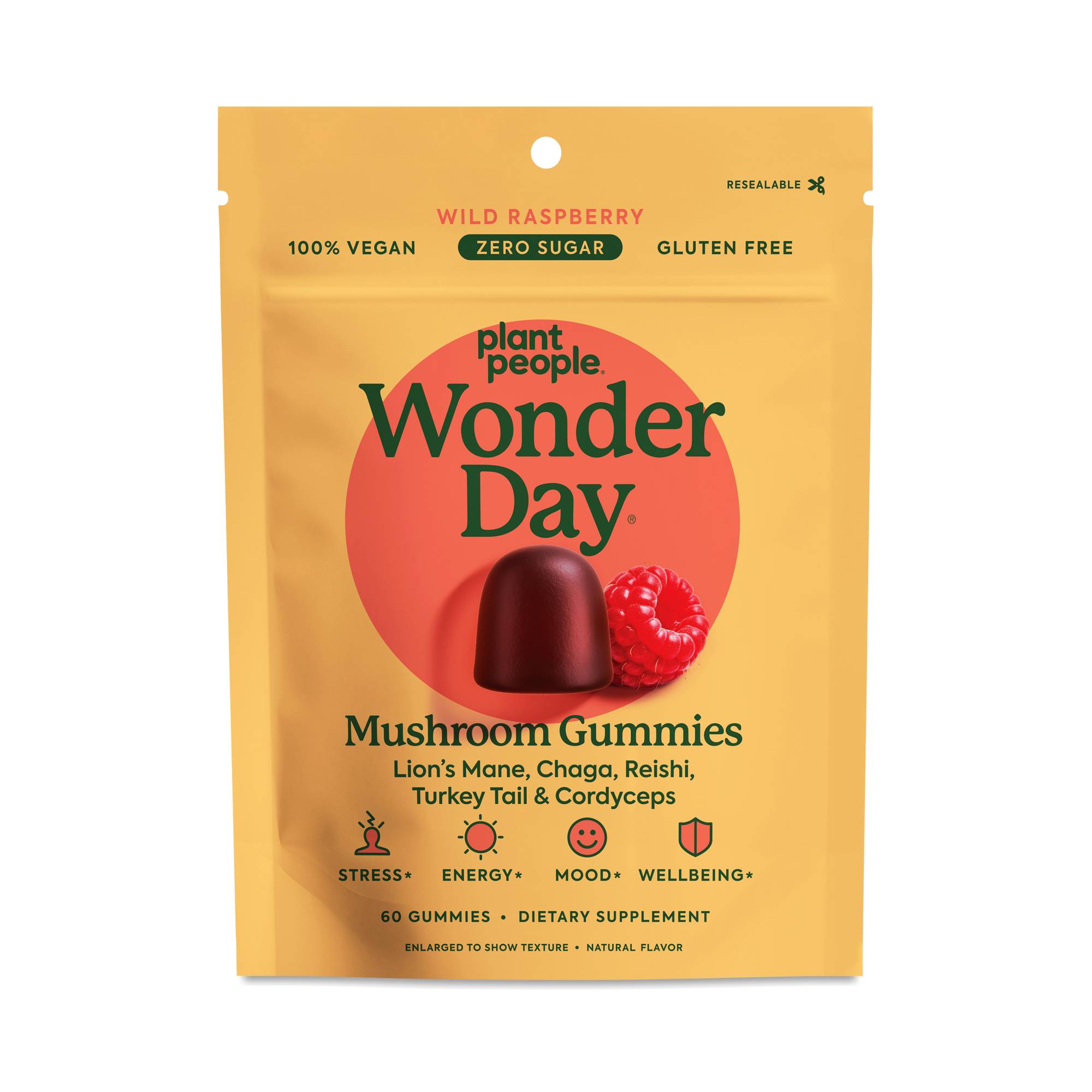 Wonder Day Mushroom Gummies, Wild Raspberry