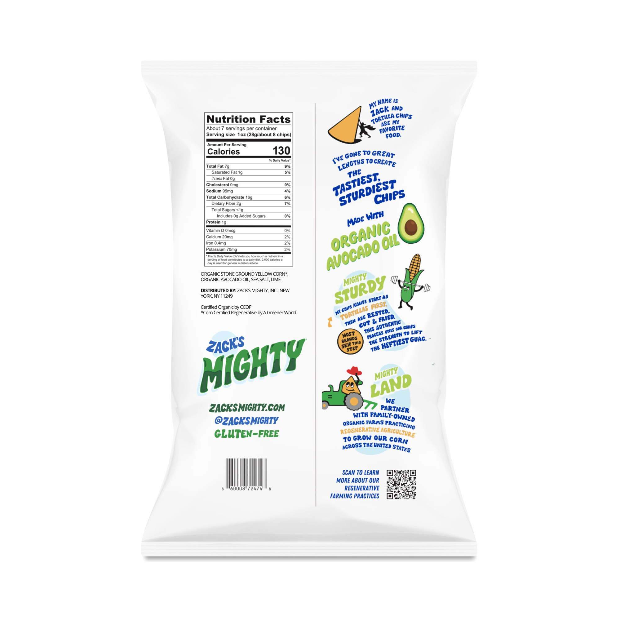 Zack's Mighty Organic Avocado Oil Tortilla Chips, Sea Salt