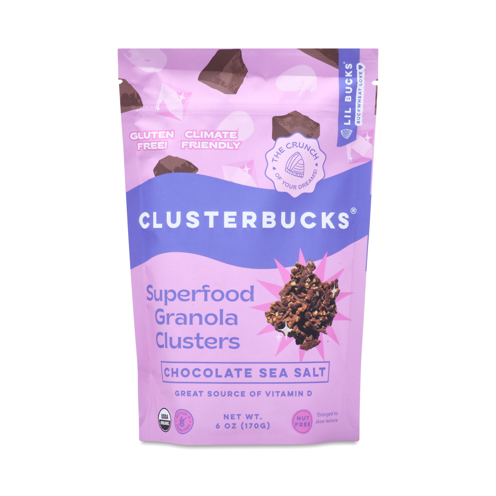 Lil Bucks Clusterbucks Superfood Granola Clusters, Chocolate Sea Salt