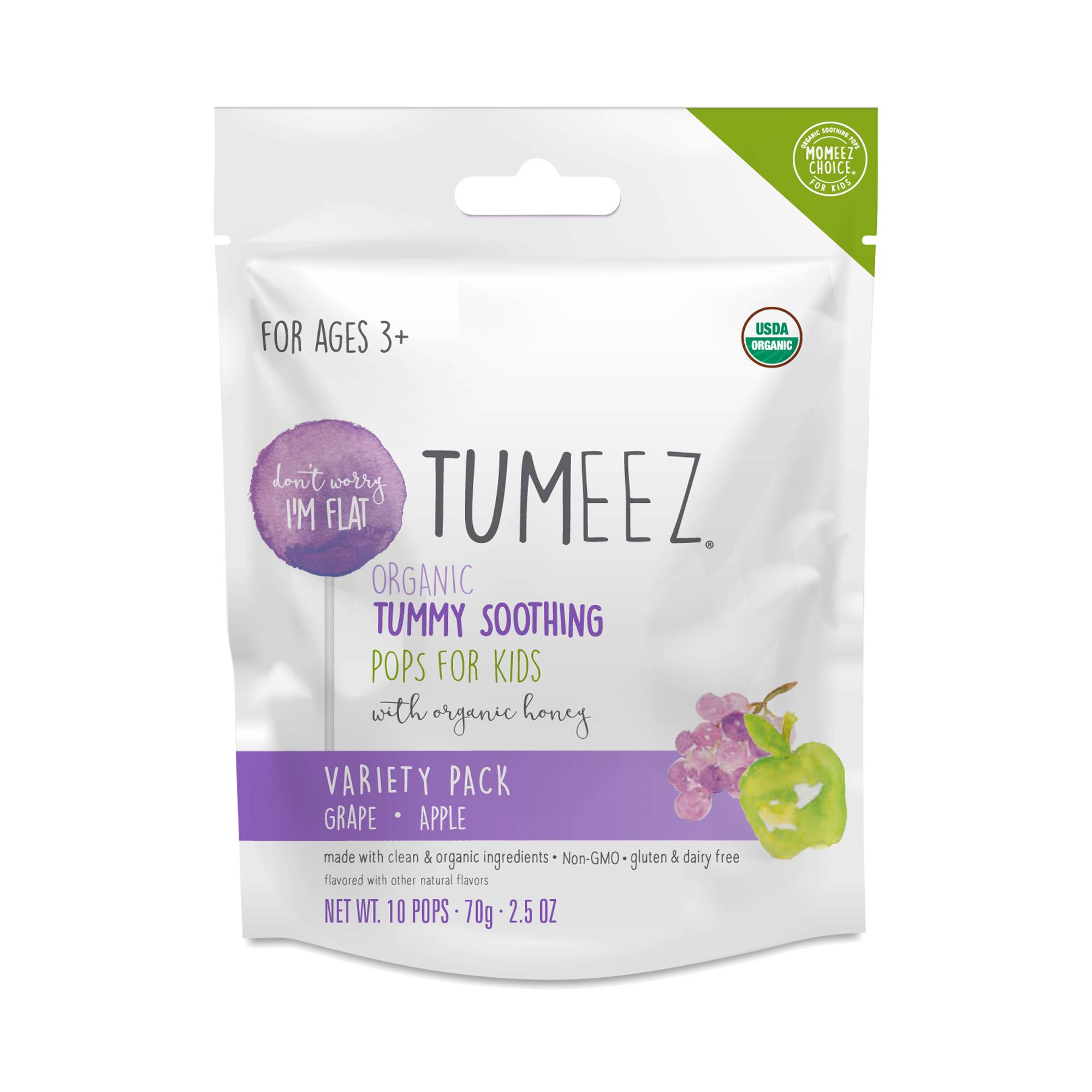 Tumeez Organic Tummy Soothing Pops for Kids, Variety Pack