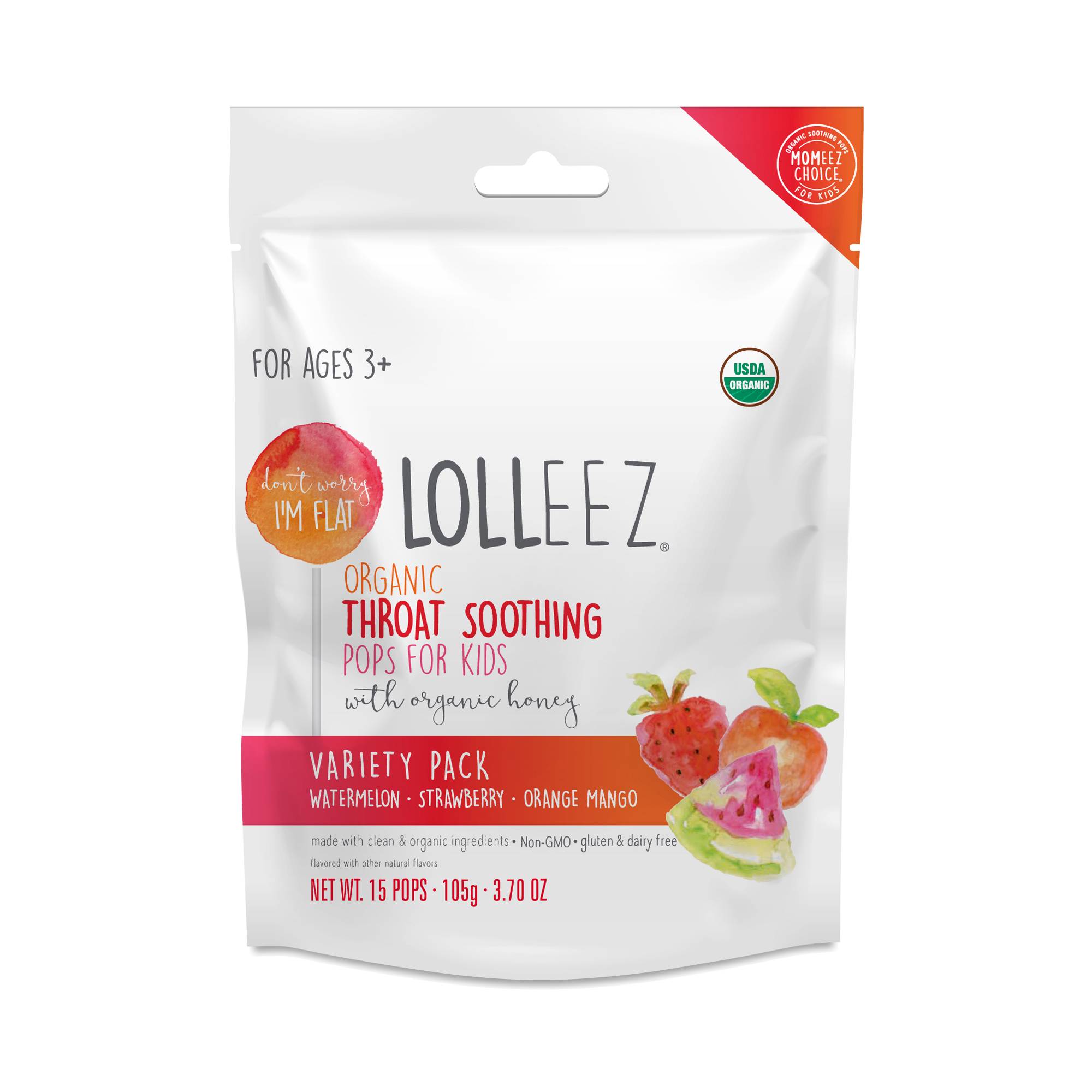 Lolleez Organic Throat Soothing Pops for Kids, Variety Pack