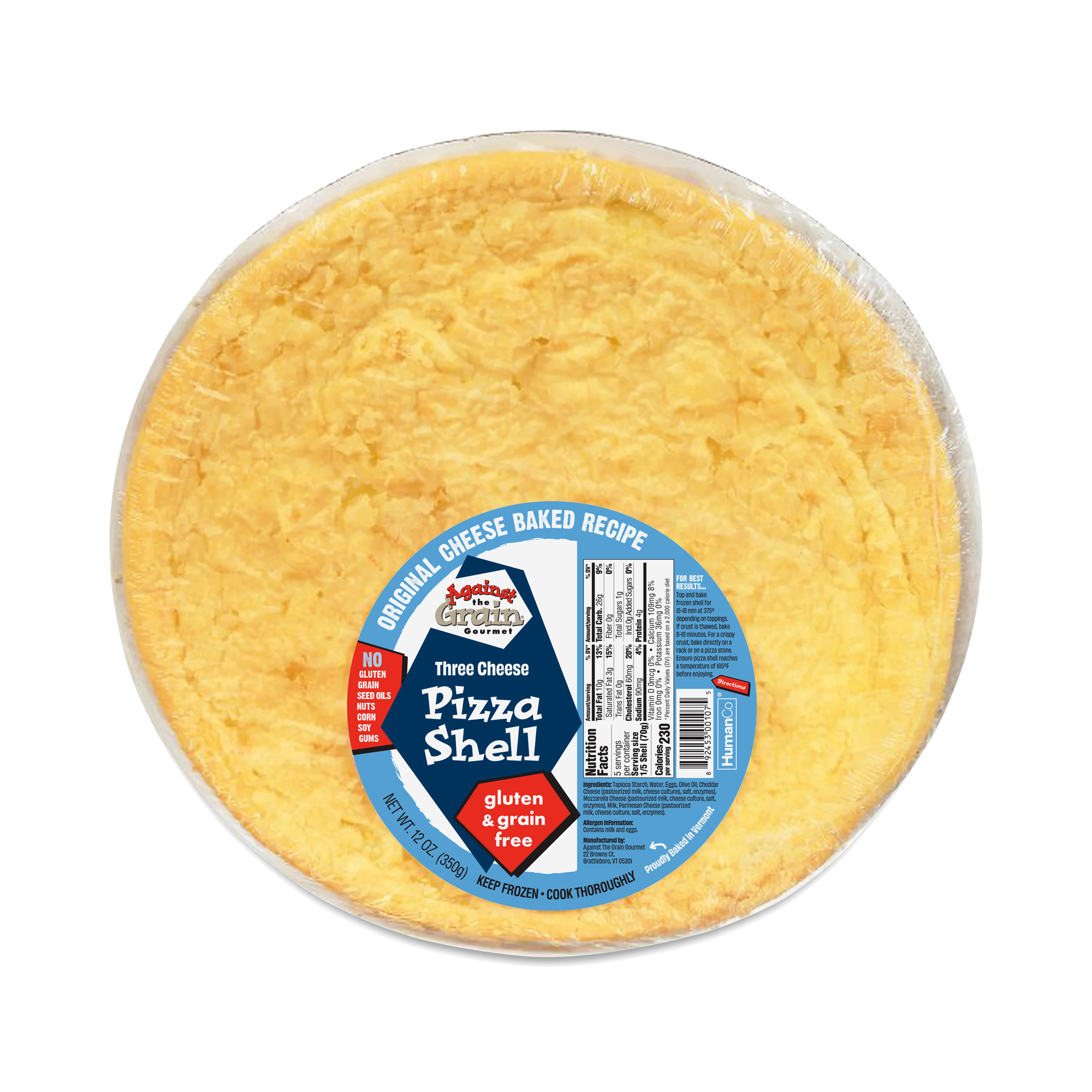 Against the Grain Pizza Shell, Three Cheese 12 oz pack