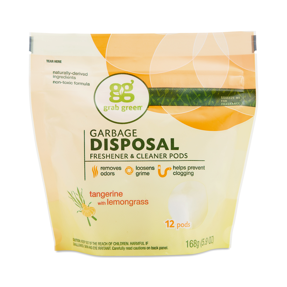 Grab Green Garbage Disposal Freshener & Cleaner Pods - Tangerine with Lemongrass 4 Pack