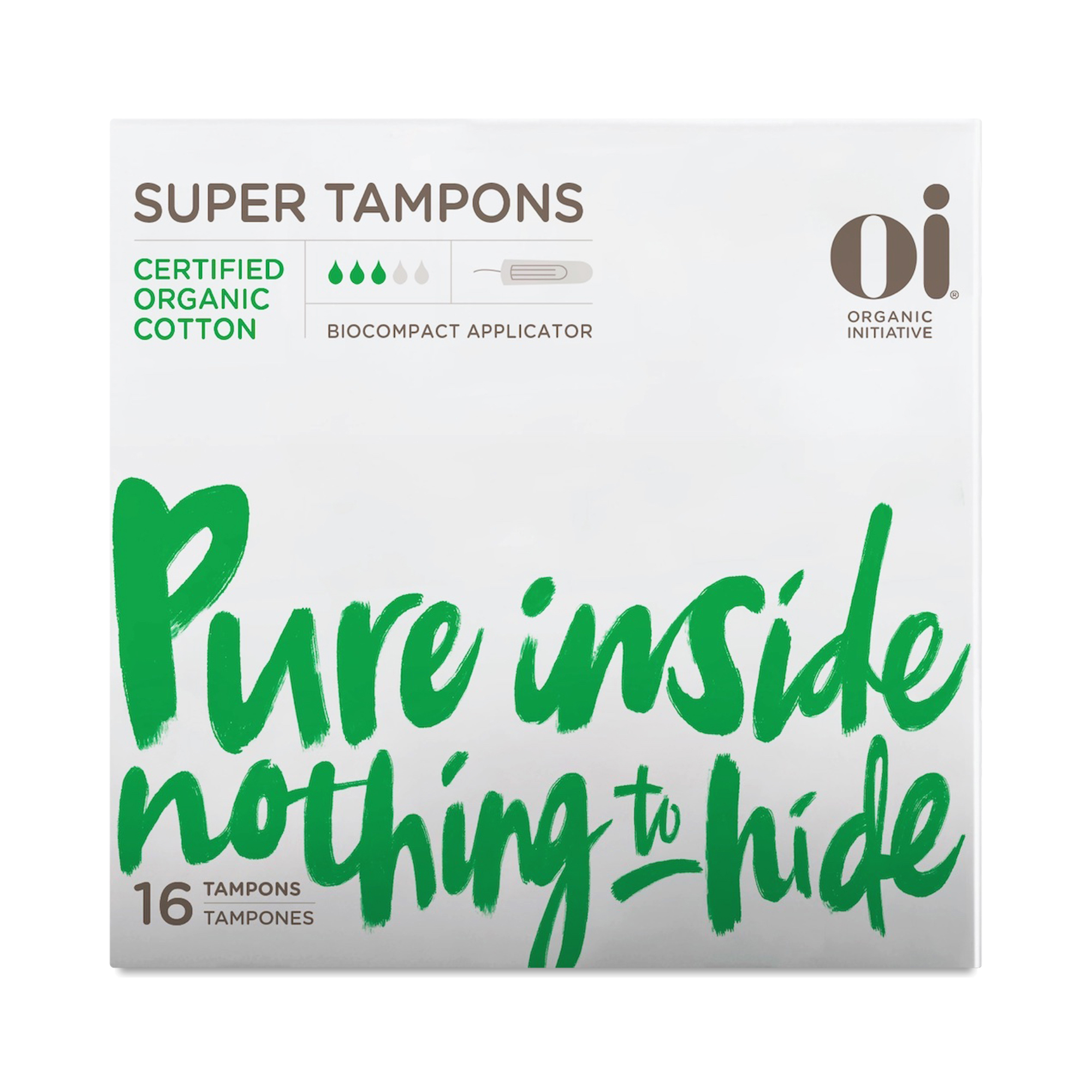 100% Organic Oi Non-applicator tampons — Mini