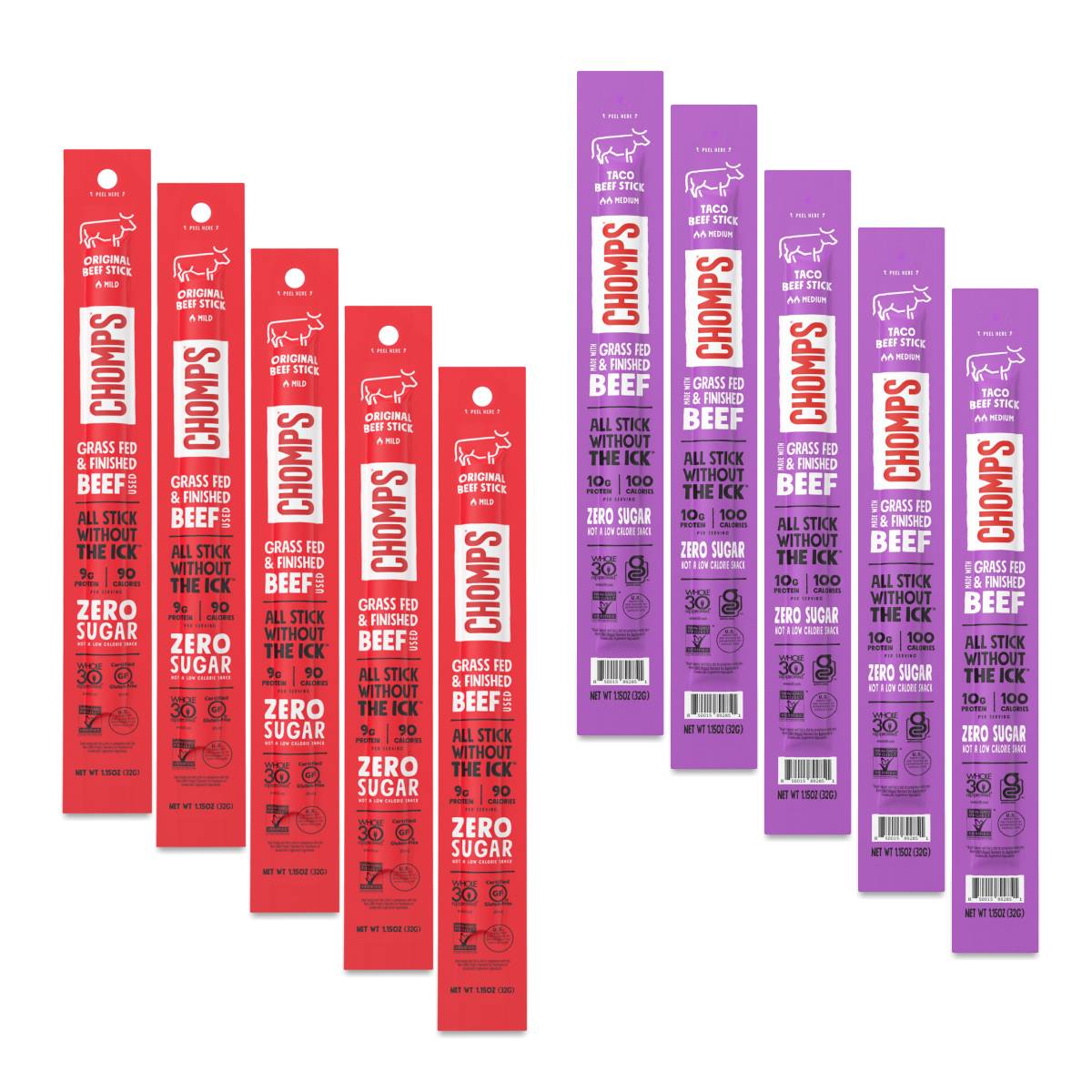 Grass-Fed Beef Sticks Variety Bundle, Original & Taco