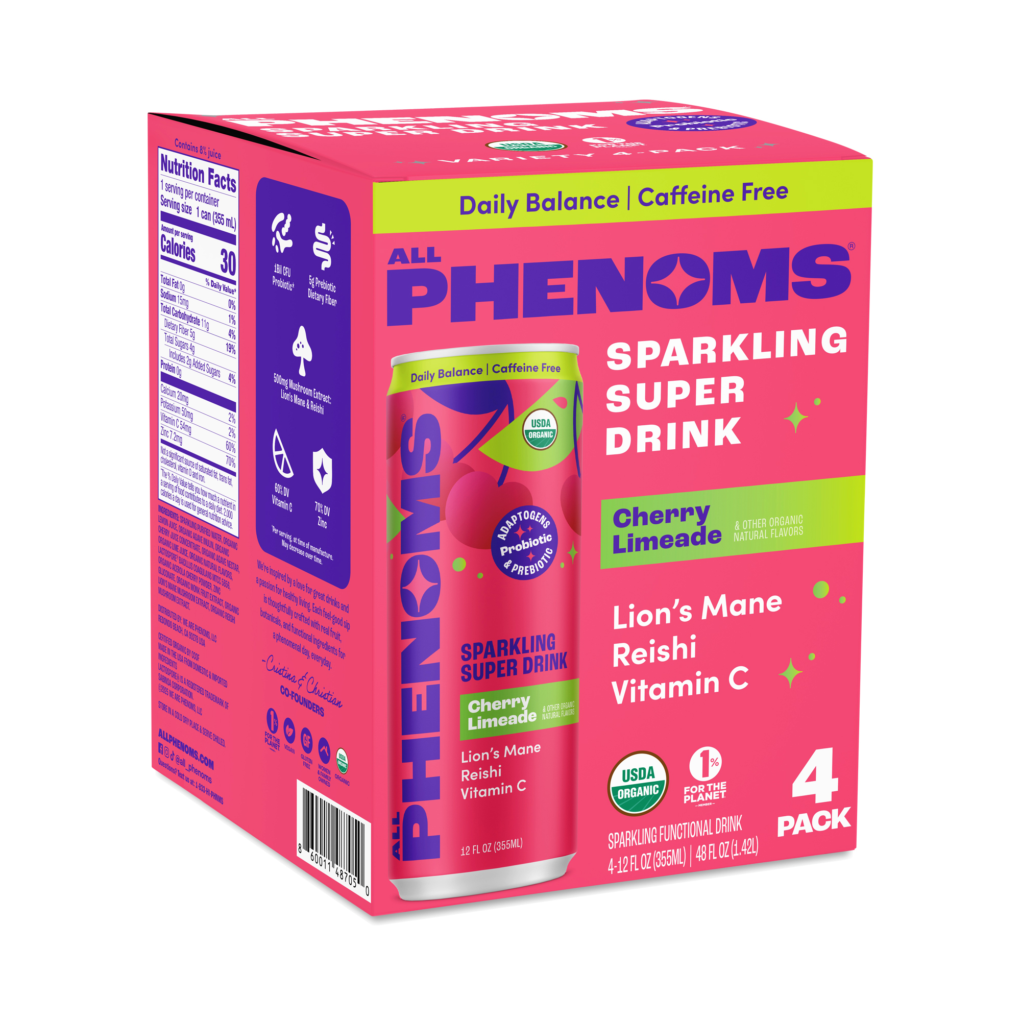 All Phenoms Energy & Focus Sparkling Super Drink, Berry Hibiscus