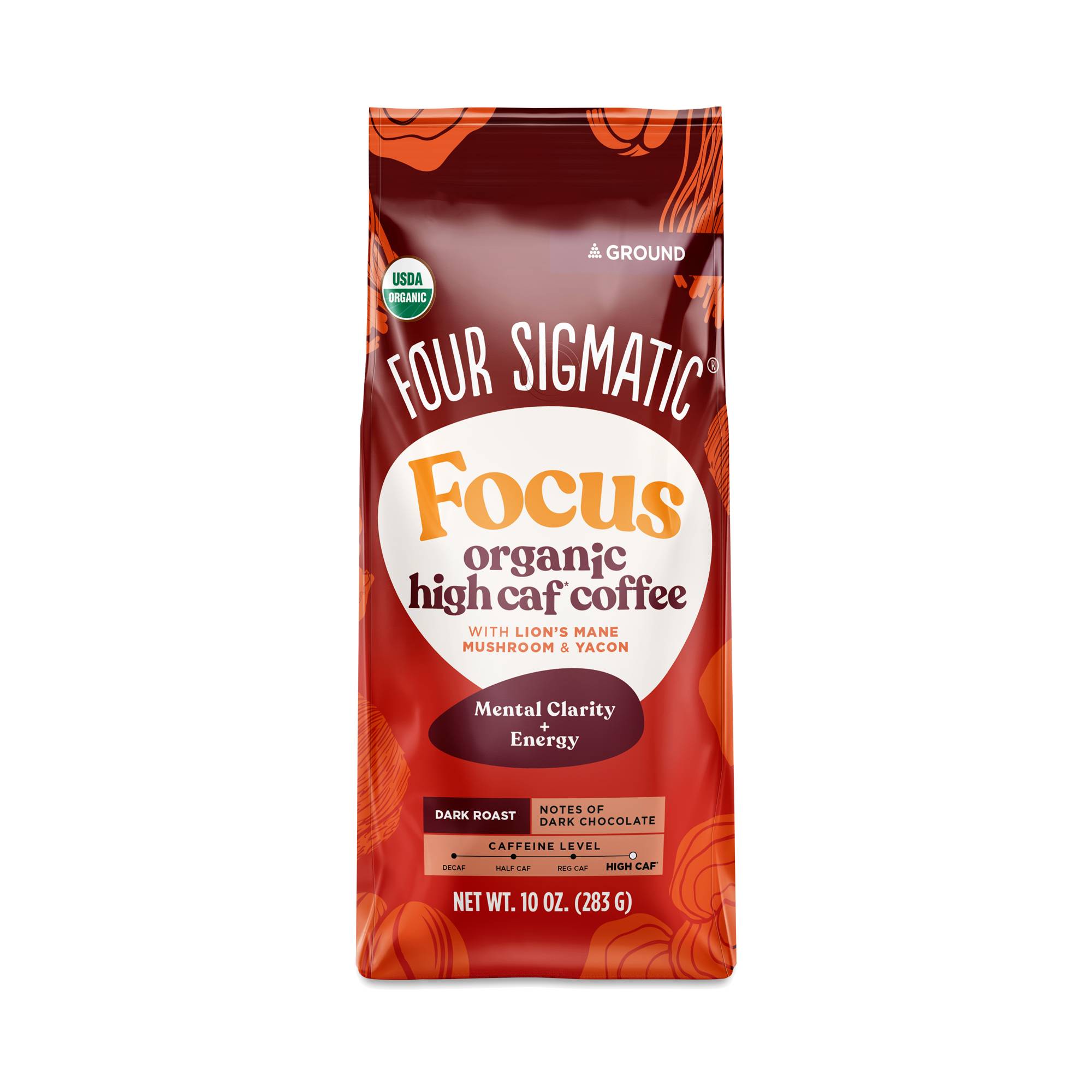 Focus Organic High Caf Ground Coffee, Dark Roast