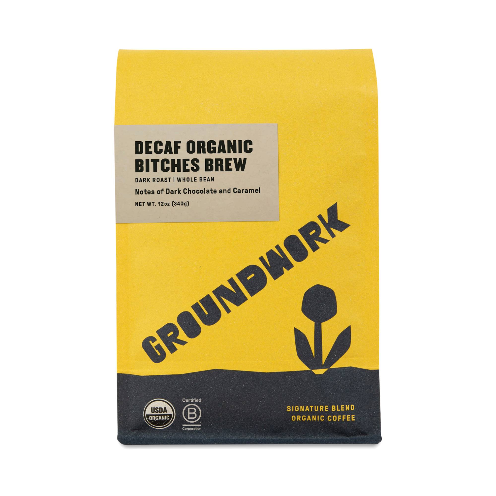 Organic Whole Bean Coffee, Decaf Bitches Brew Dark Roast