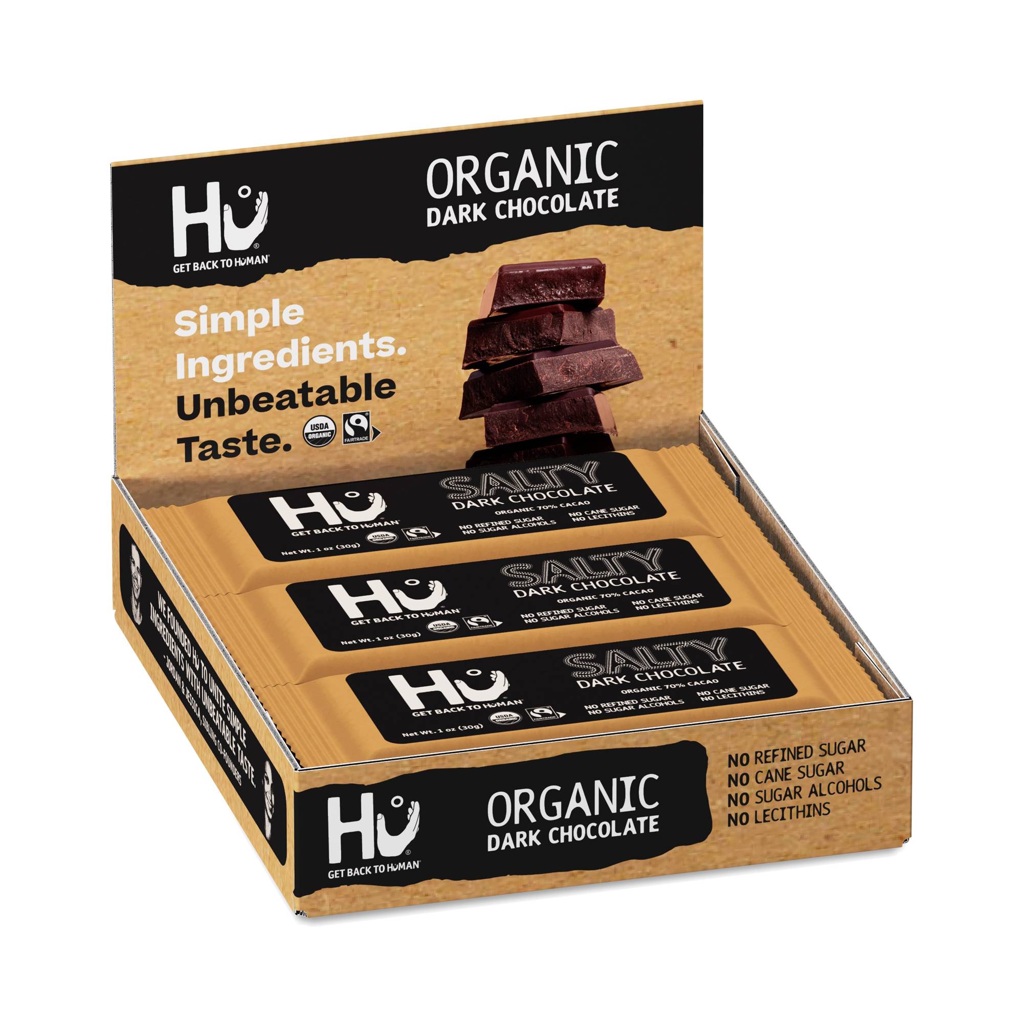 Salty Dark Chocolate Bar, Organic 70% Cacao