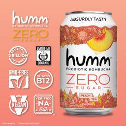 Zero Sugar Probiotic Kombucha, Peach Tea