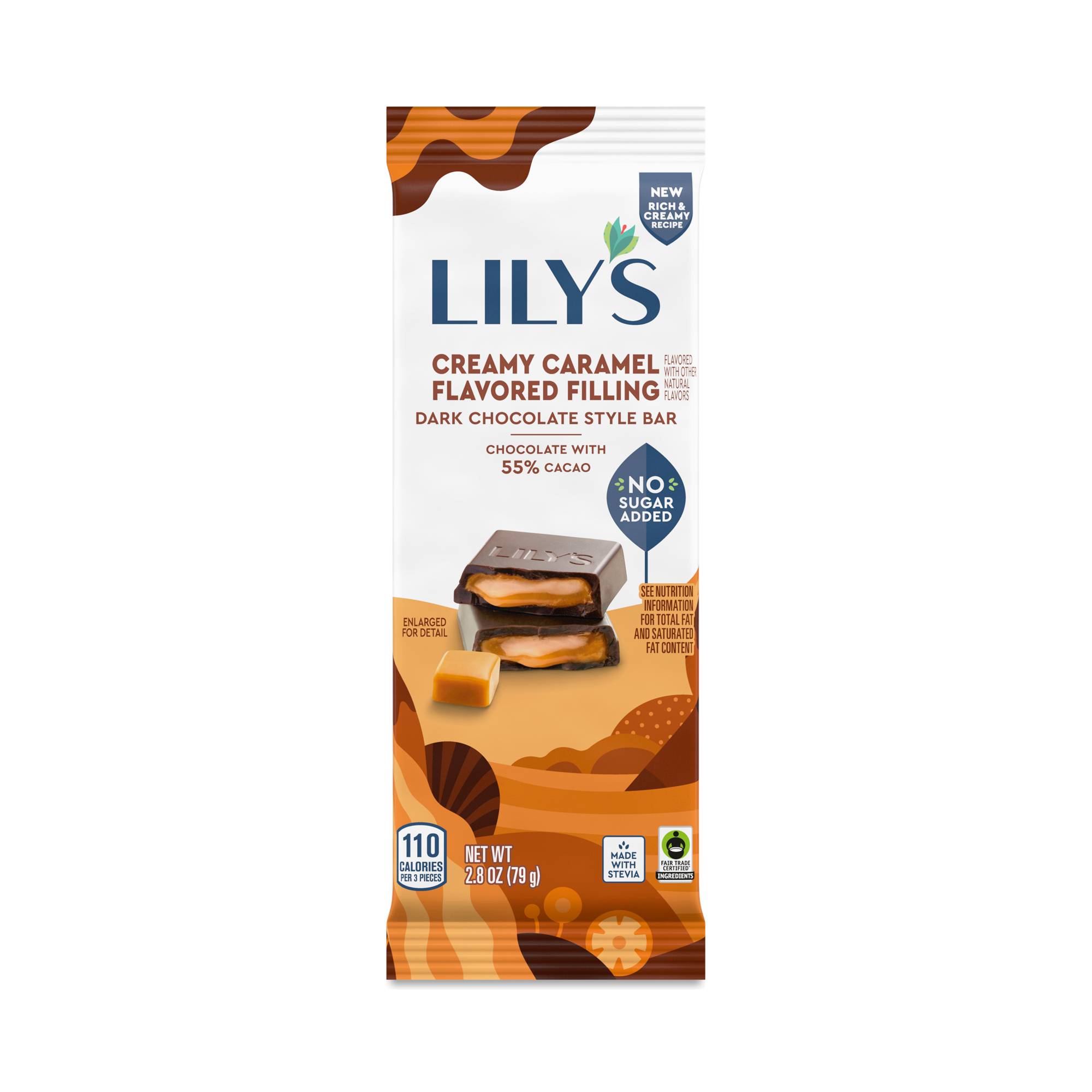 Creamy Caramel Flavored Filling Dark Chocolate Style Bar, 55% Cacao