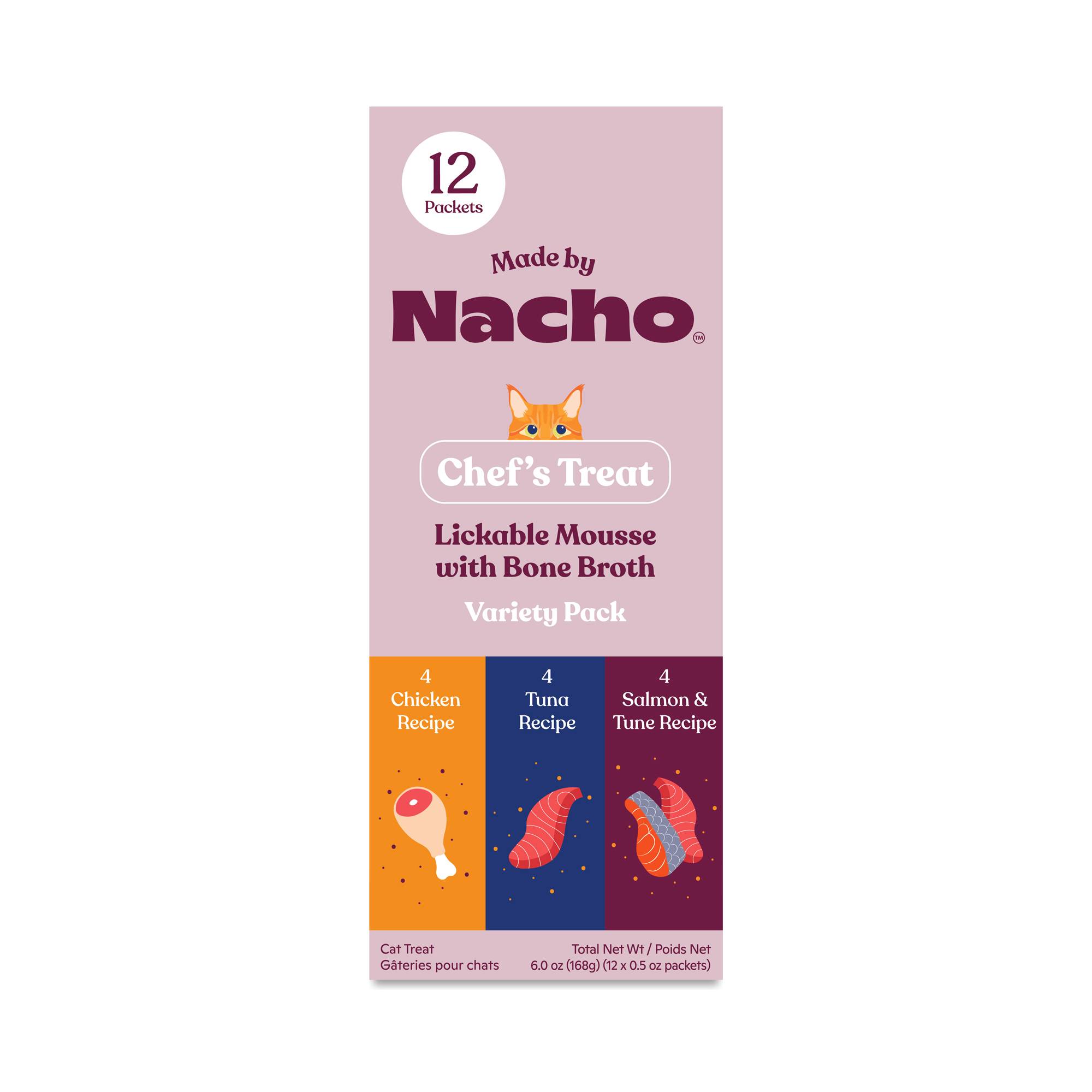 Lickable Mousse Cat Treats with Bone Broth, Variety Pack